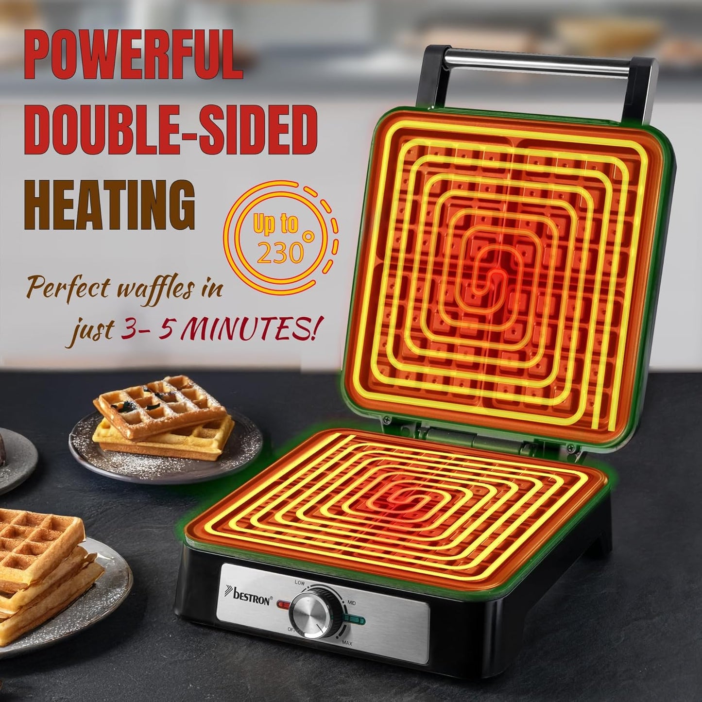 Belgisches Waffeleisen für 4 Waffeln, 4 Waffeln Silber