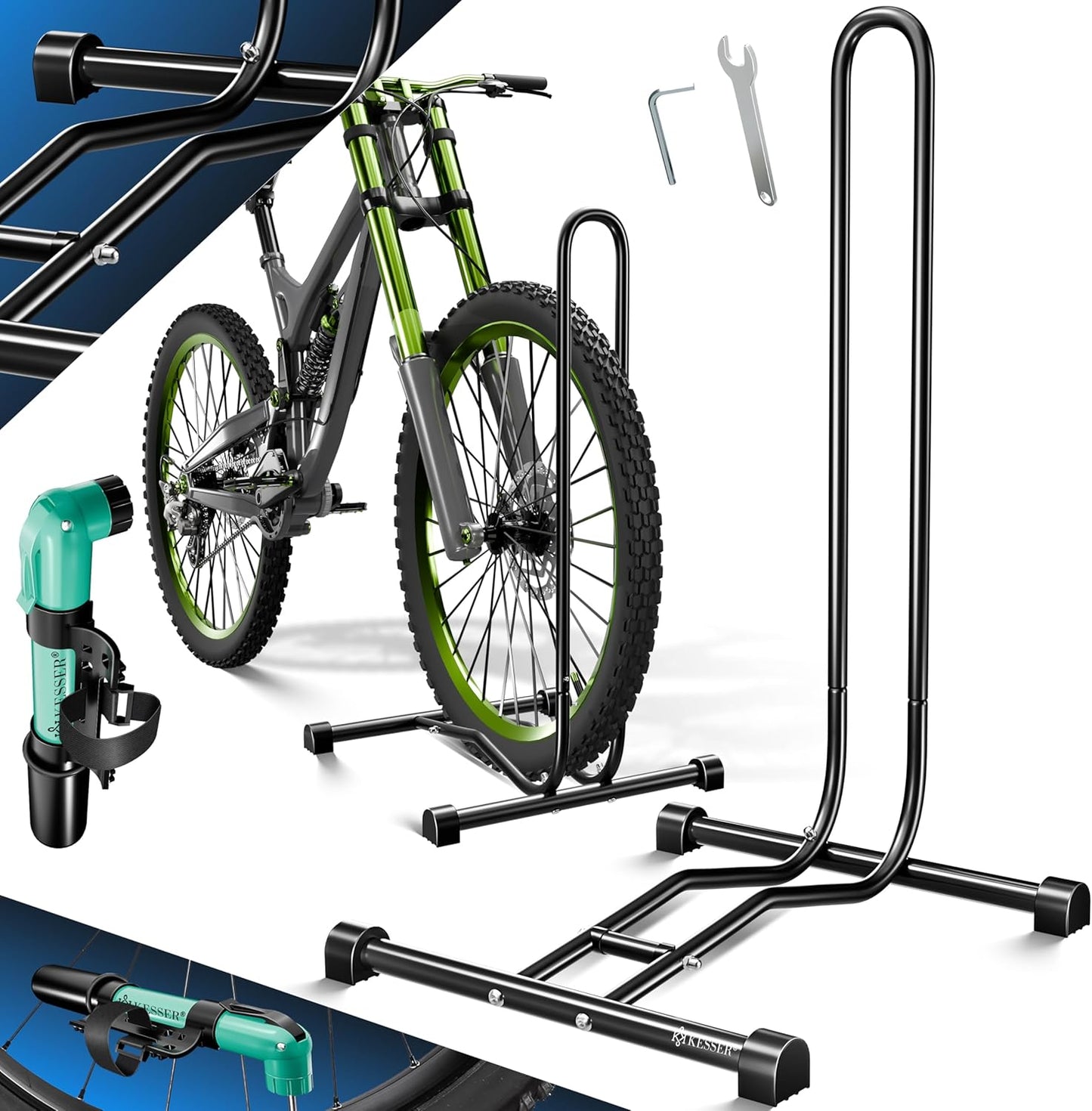 Veloständer mit Luftpumpe, Schwarz / 1er Set