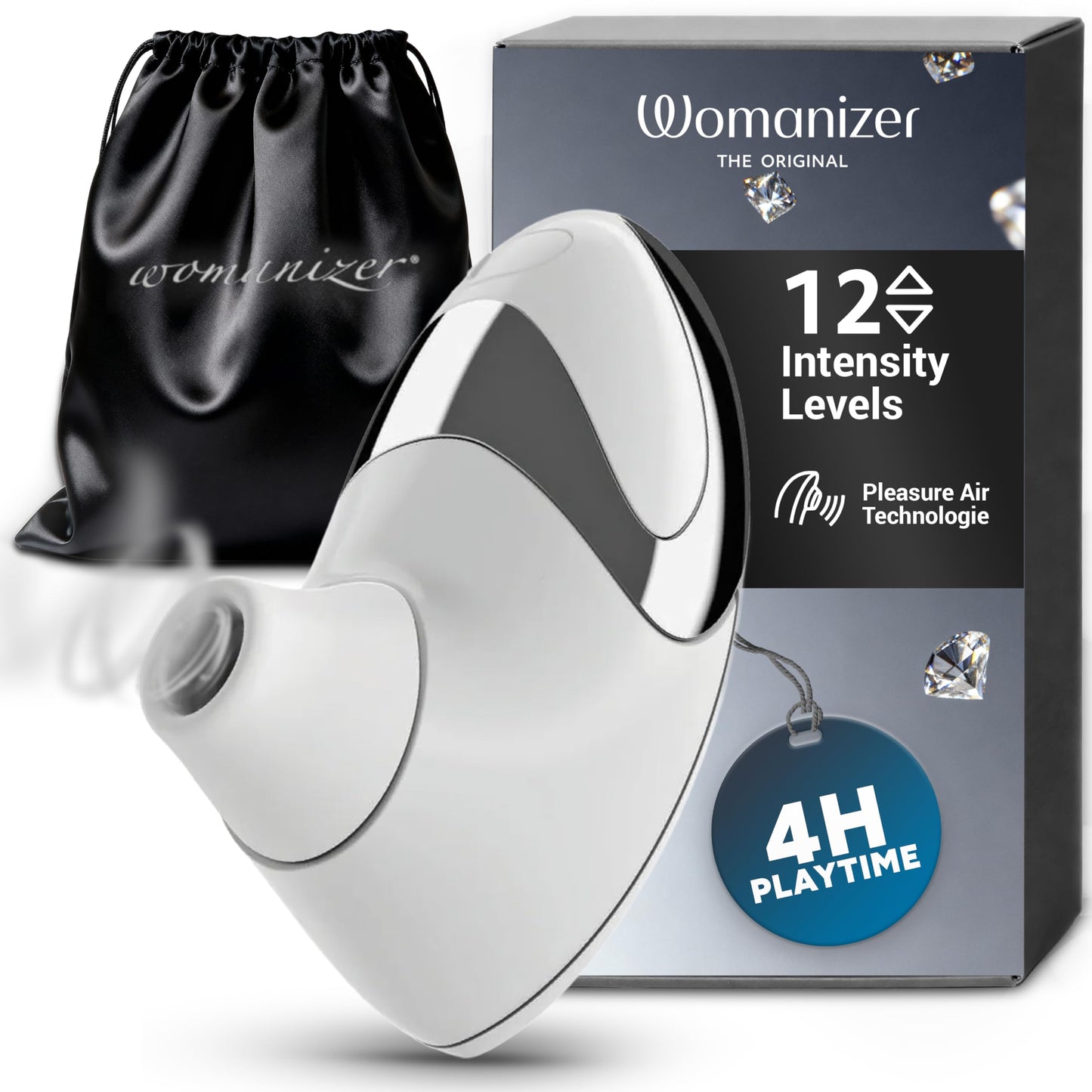 Pro W500 Klitoris-Stimulator, 12 Intensitätsstufen, Weiss, Chrome 1 Stück (1er Pack)