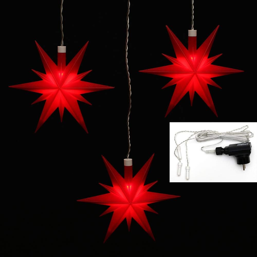 Weihnachtssterne 3er Set, Rot mit Adapter