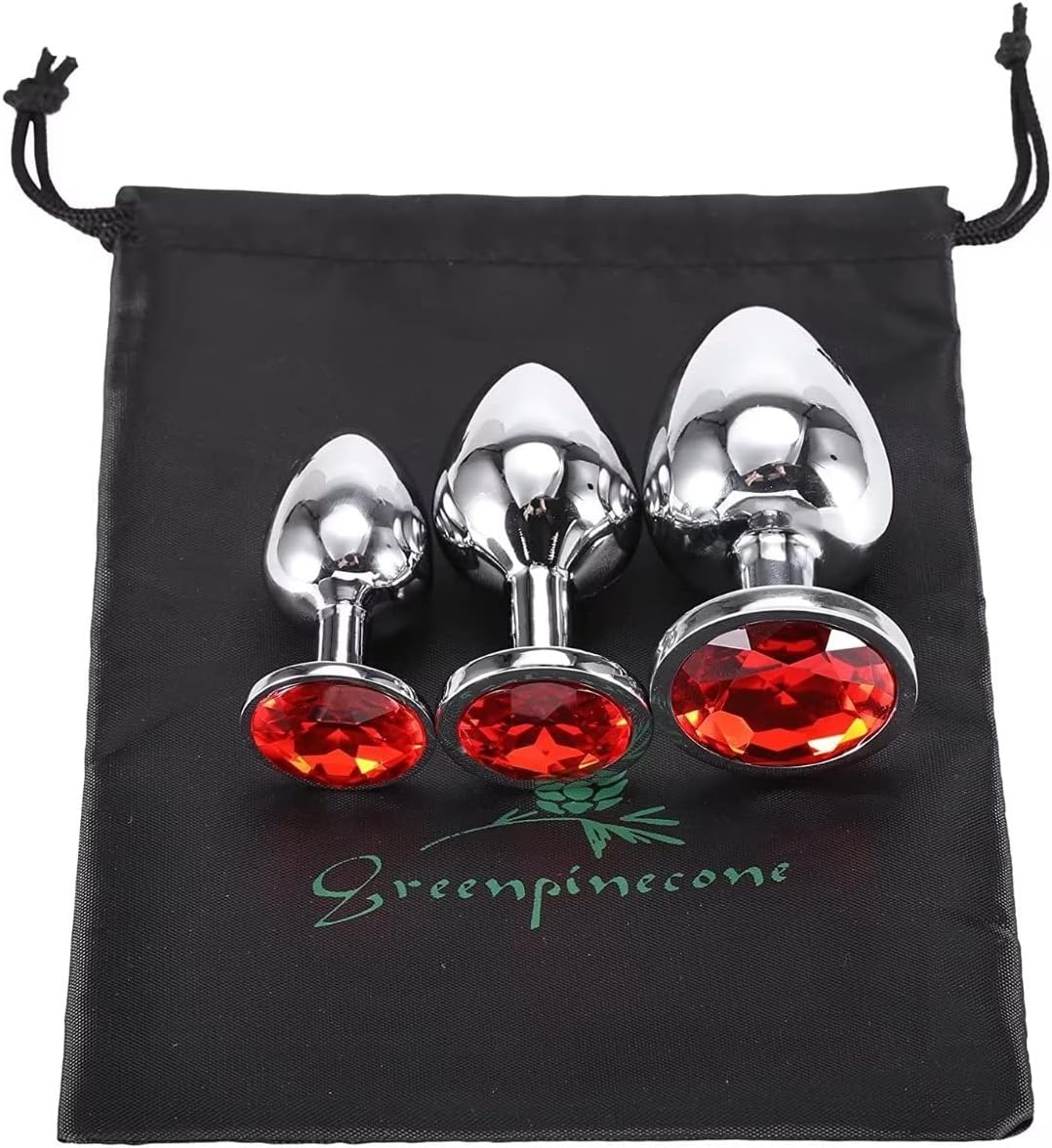 3-teiliges Analplug Set mit Kristall, Rote