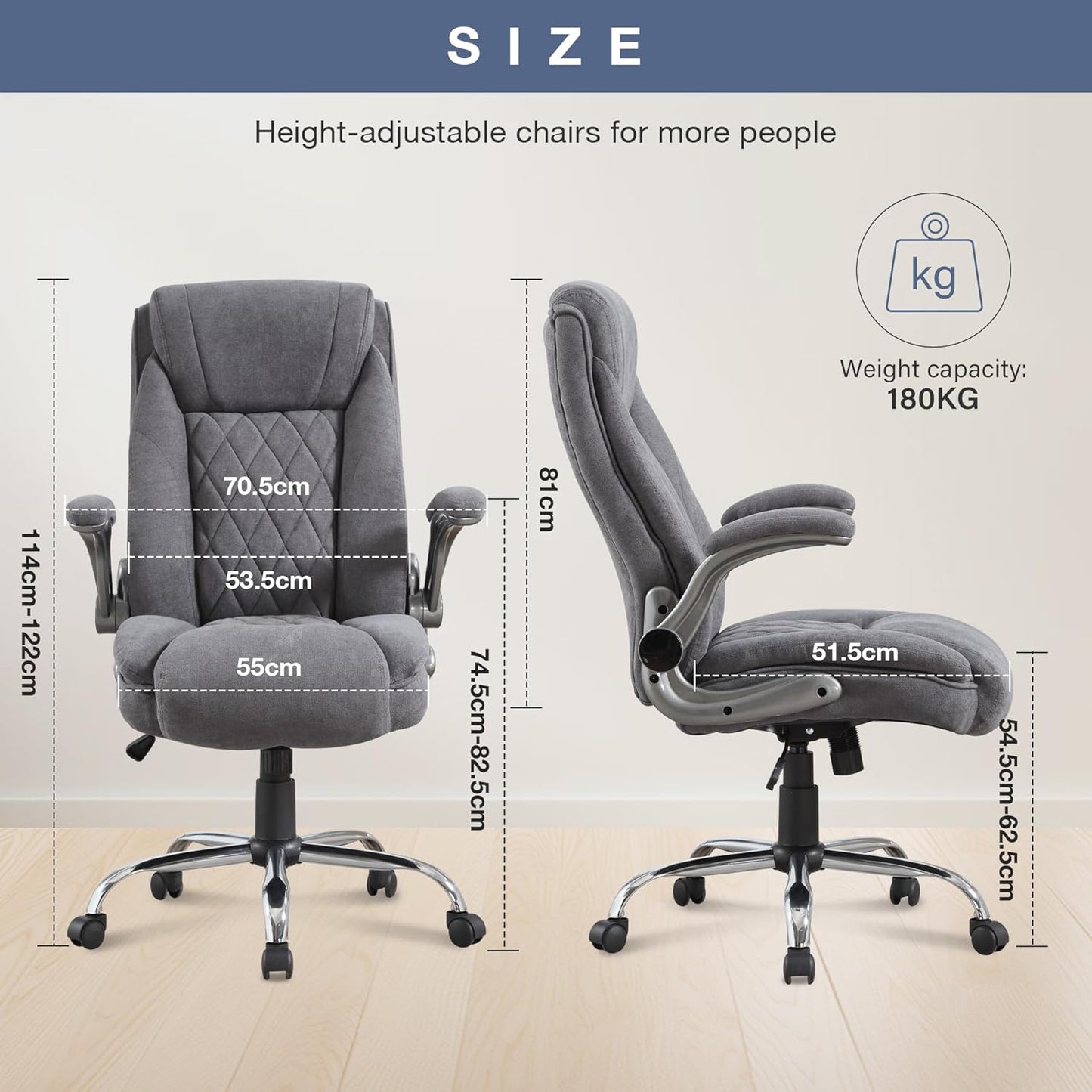 Ergonomischer Bürostuhl mit verstellbarer Rückenlehne, Dunkelgrau