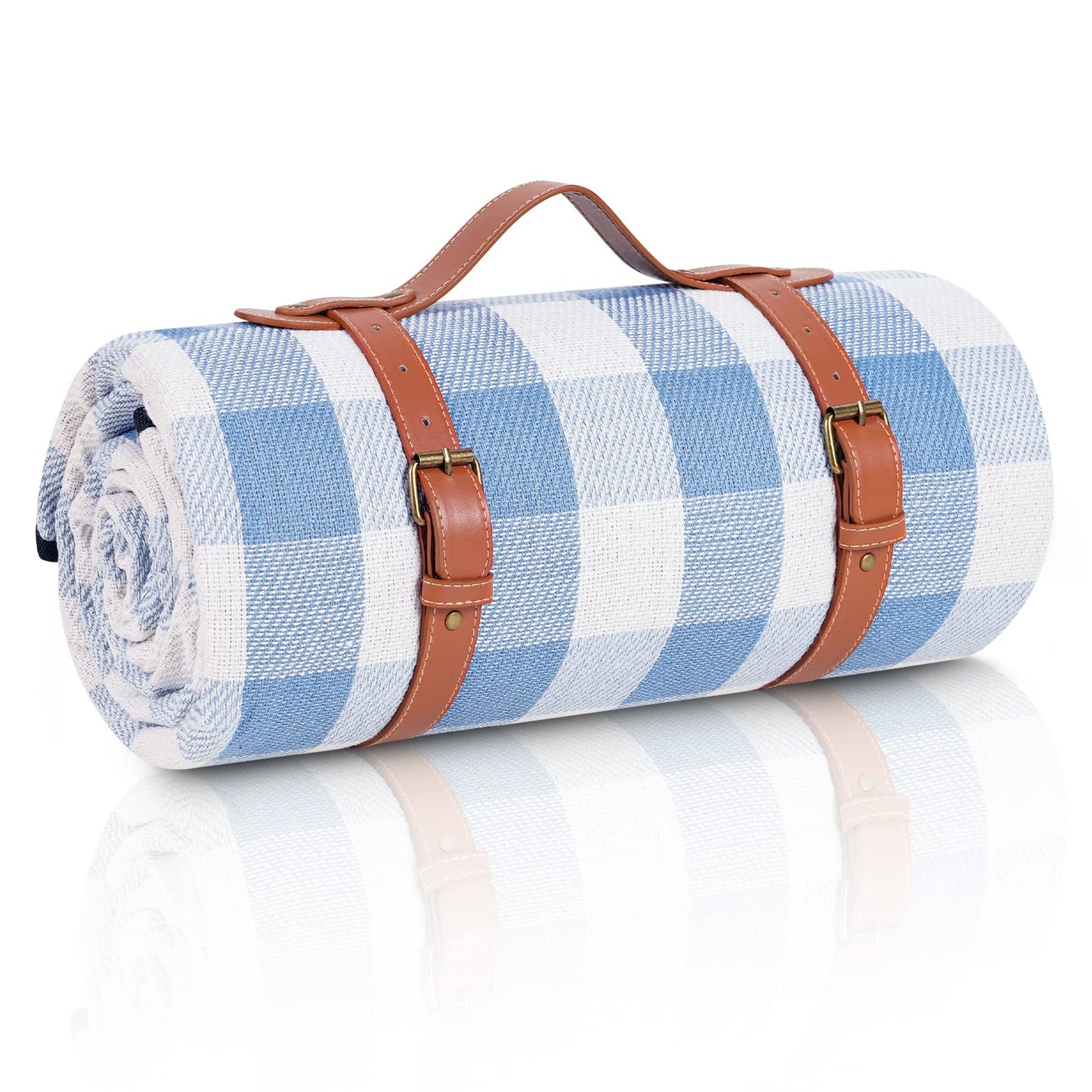 Wasserdichte Picknickdecke, Blau-weiss Kariert 200 x 200 cm