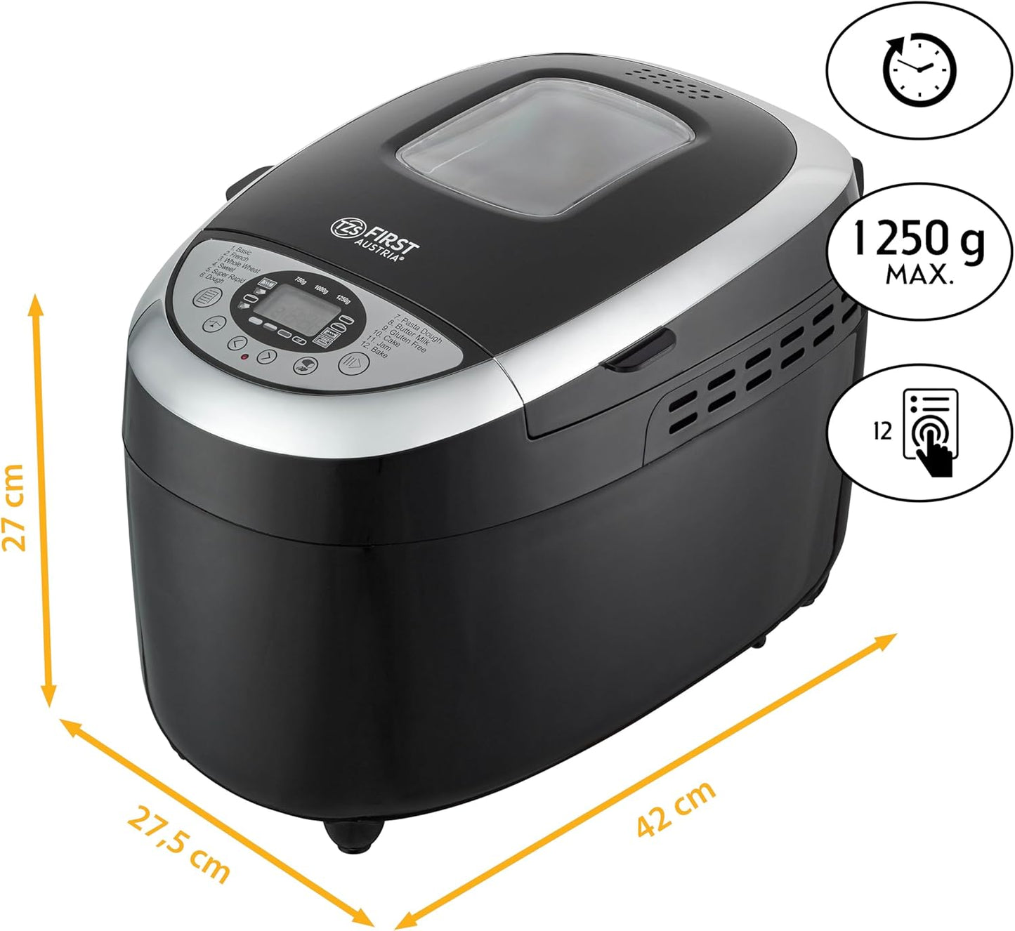Brotbackautomat mit 12 Programmen und Timer, Schwarz/Silber