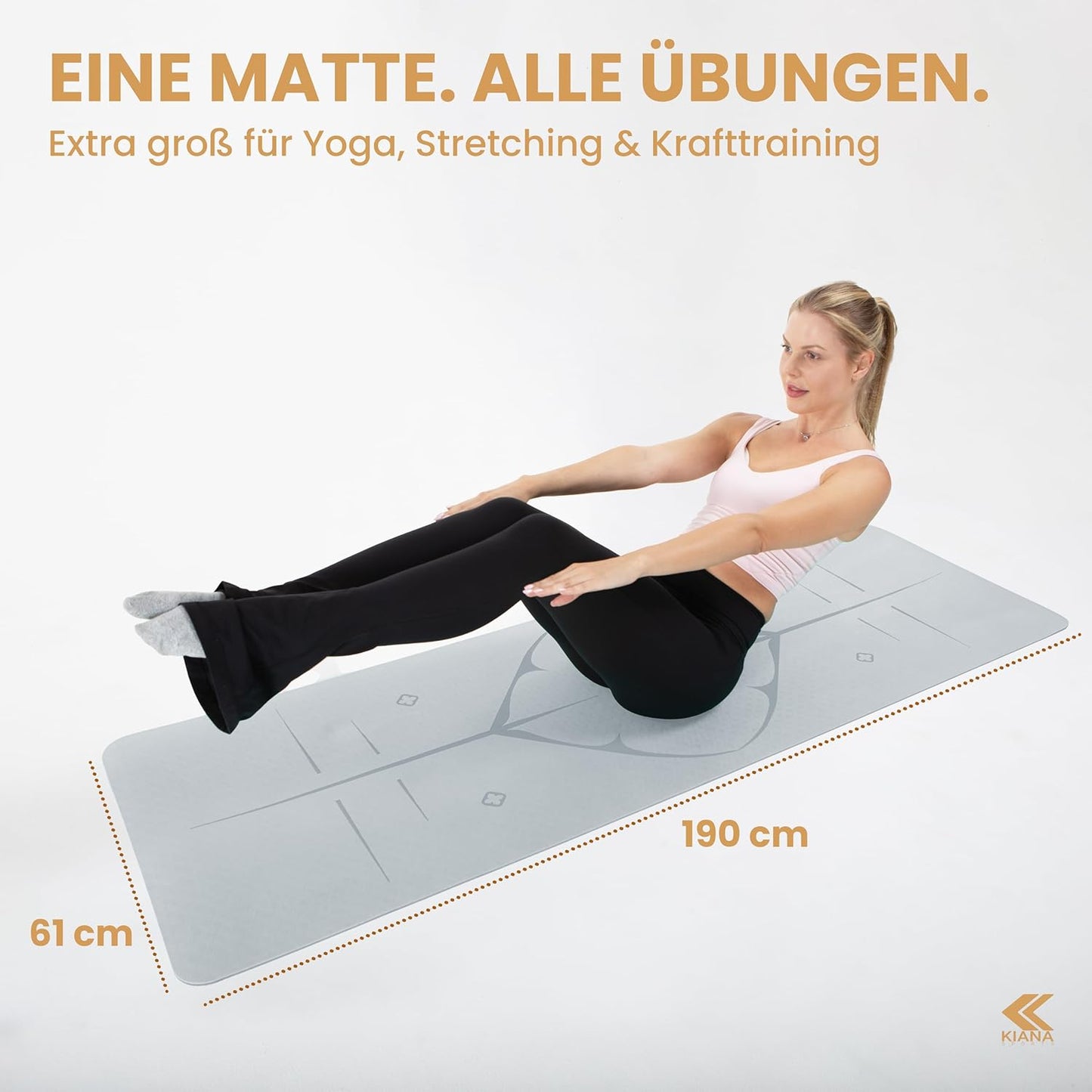 Rutschfeste Yoga- und Gymnastikmatte 6 mm, 6 mm dick Grau