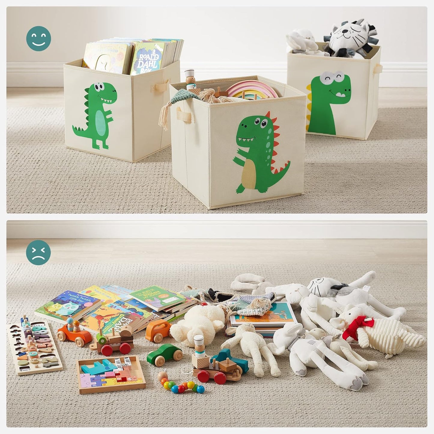 Faltbare Aufbewahrungskörbe mit Dinosaurier-Motiv (3er Set)