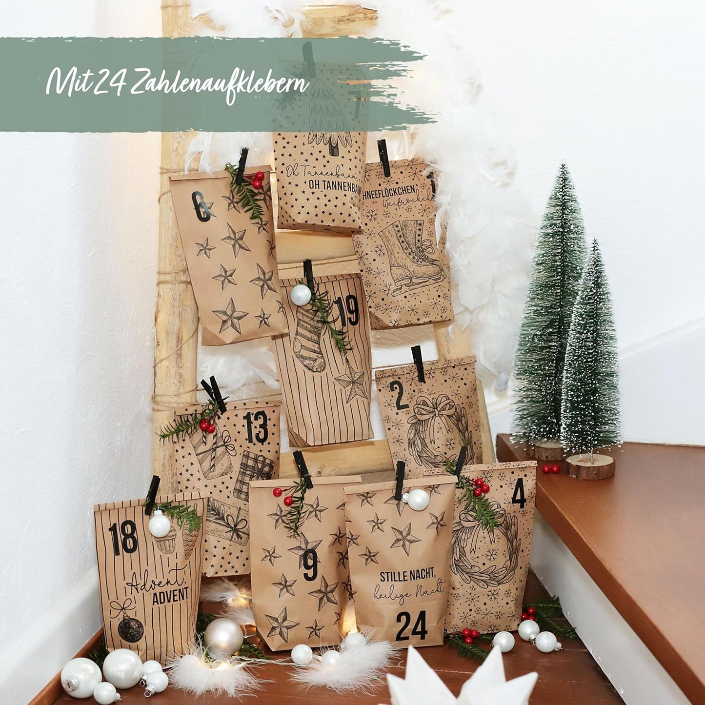 Adventskalender zum Befüllen, Packpapier-klassisch