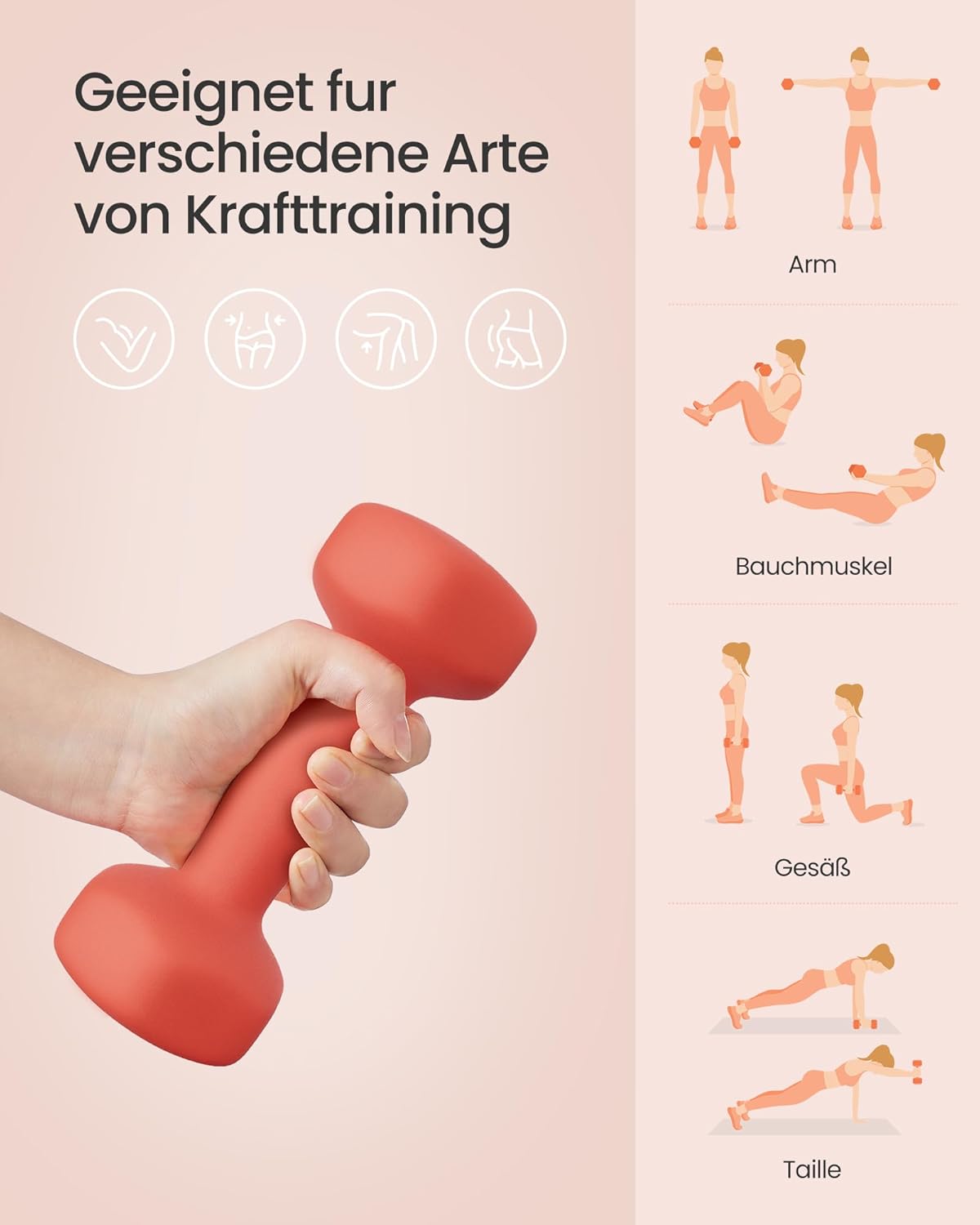 Hantel-Set mit Neopren-Beschichtung (3 Paar, 9kg), 9kg,gelb + orange + lila