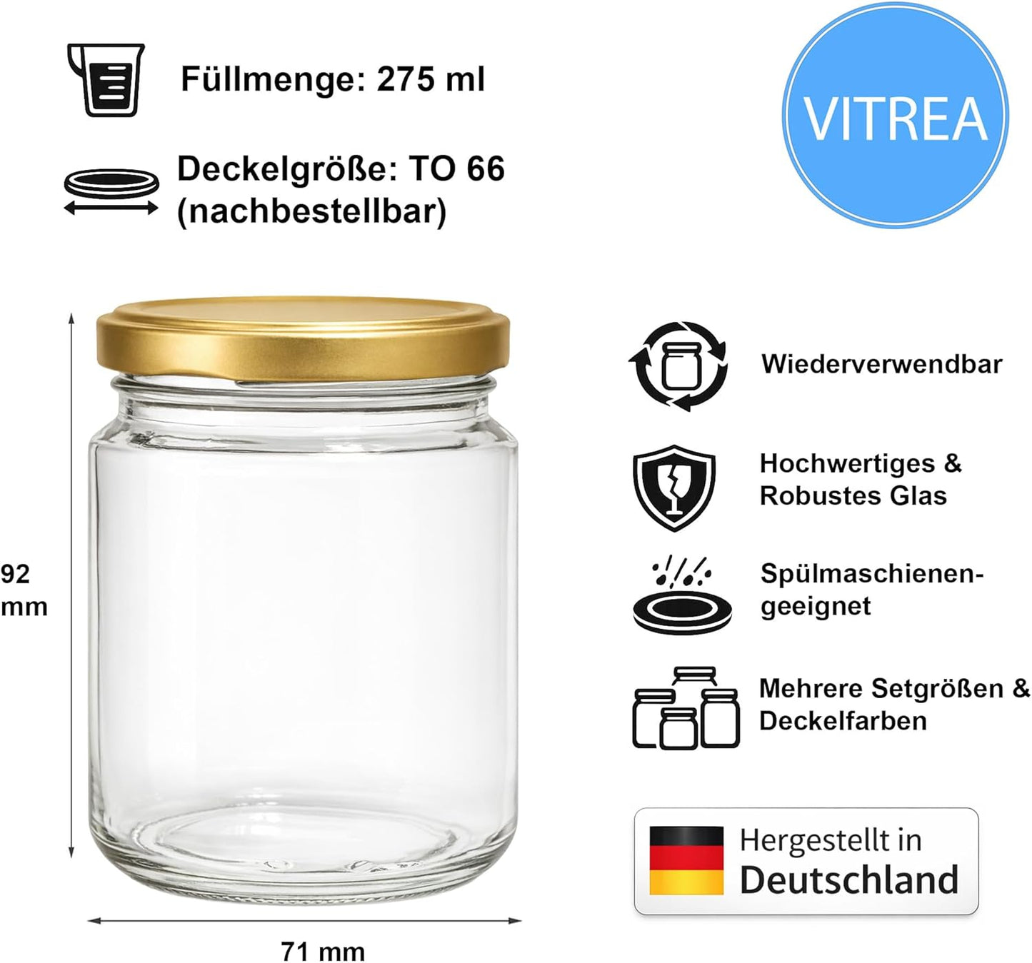Marmeladengläser Set mit Schraubdeckel (100 Stück, 275 ml), 275 ml 100