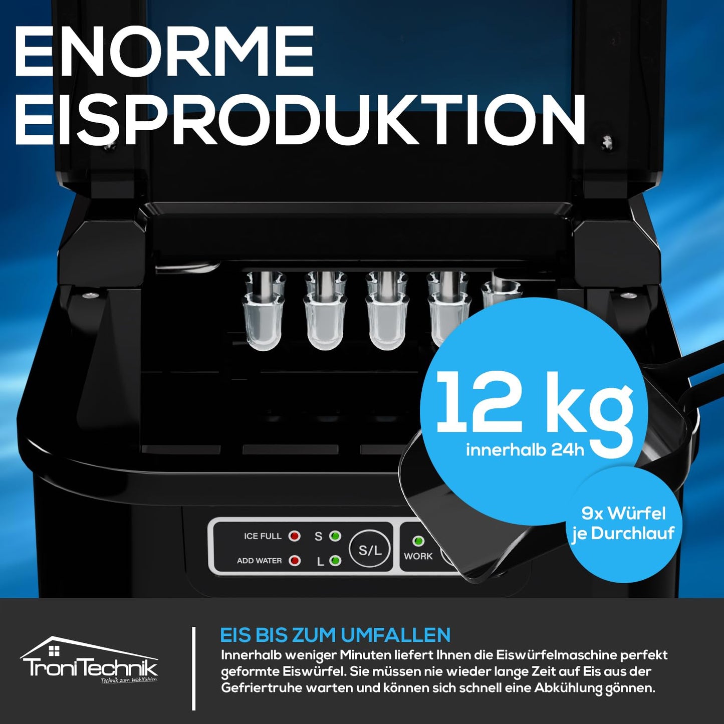 Eiswürfelmaschine EM-01, Schwarz