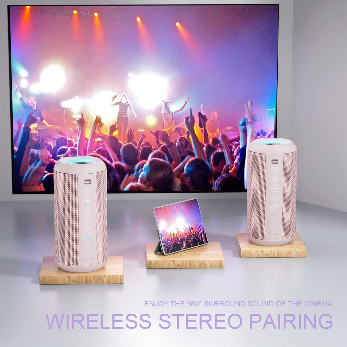 Bluetooth Lautsprecher mit LED-Licht und IPX7 Schutz, ROSA