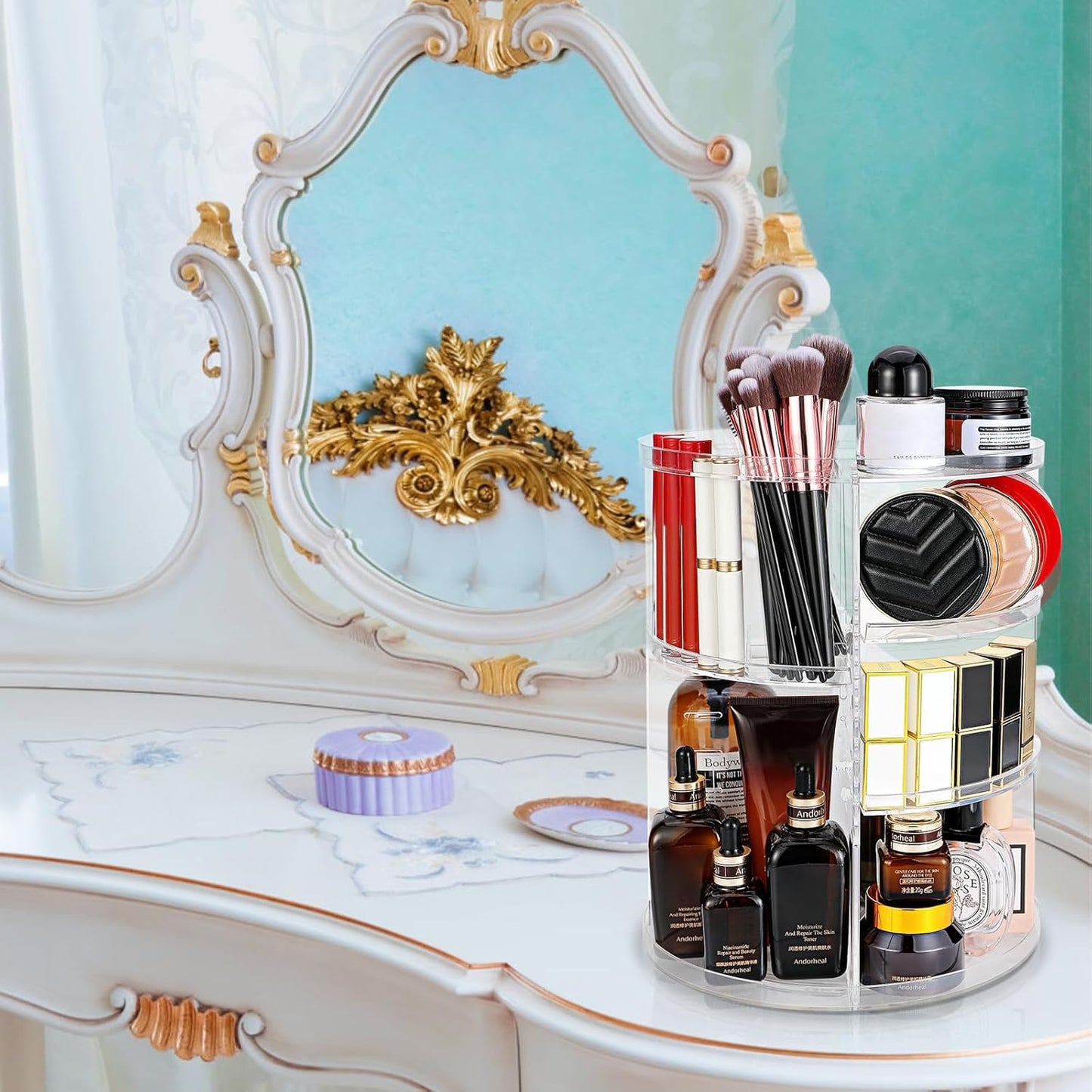 Kosmetik Organizer, 360° Drehbar, Verstellbare Ebenen