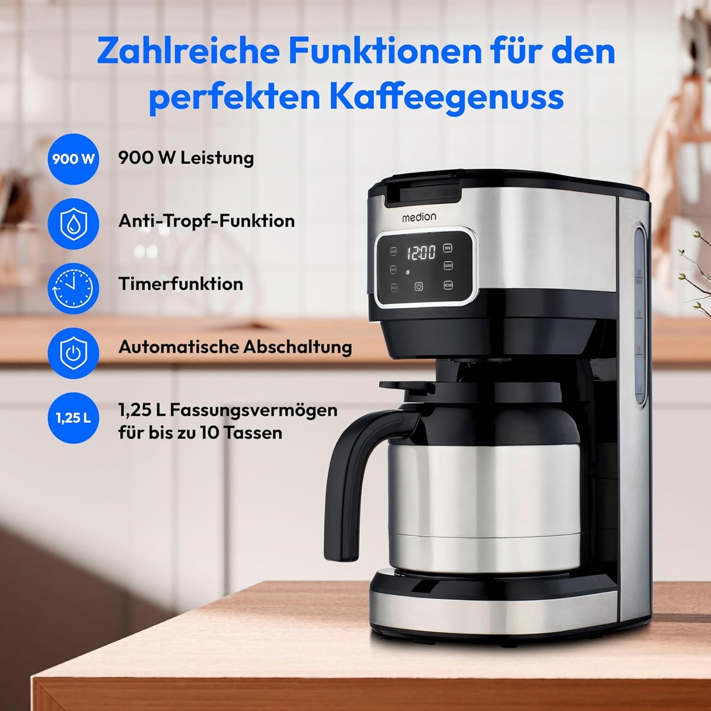 Kaffeemaschine mit Thermoskanne und Timer (10 Tassen)
