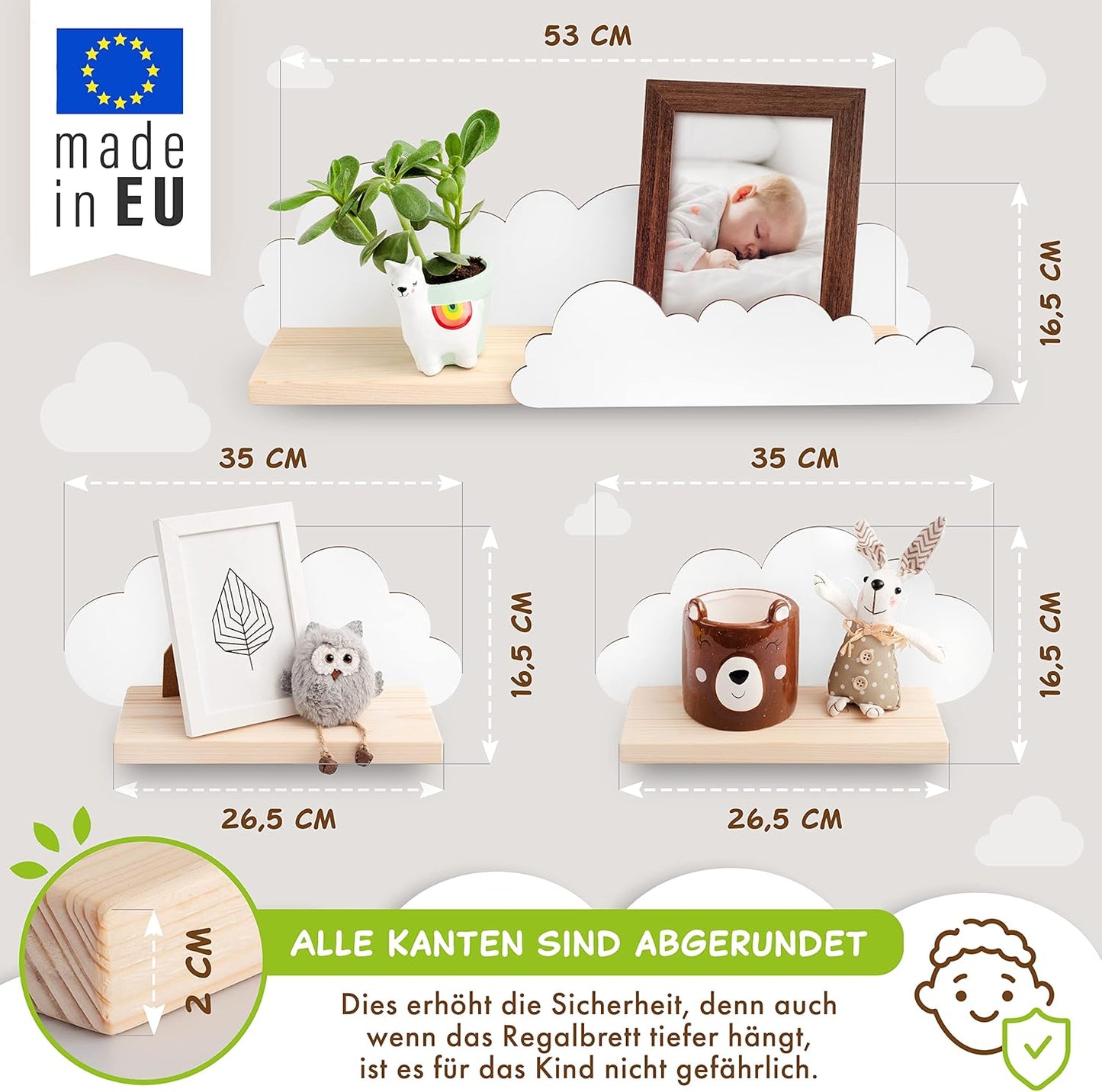 Wolkenförmige Wandregale für Kinderzimmer (3er Set)