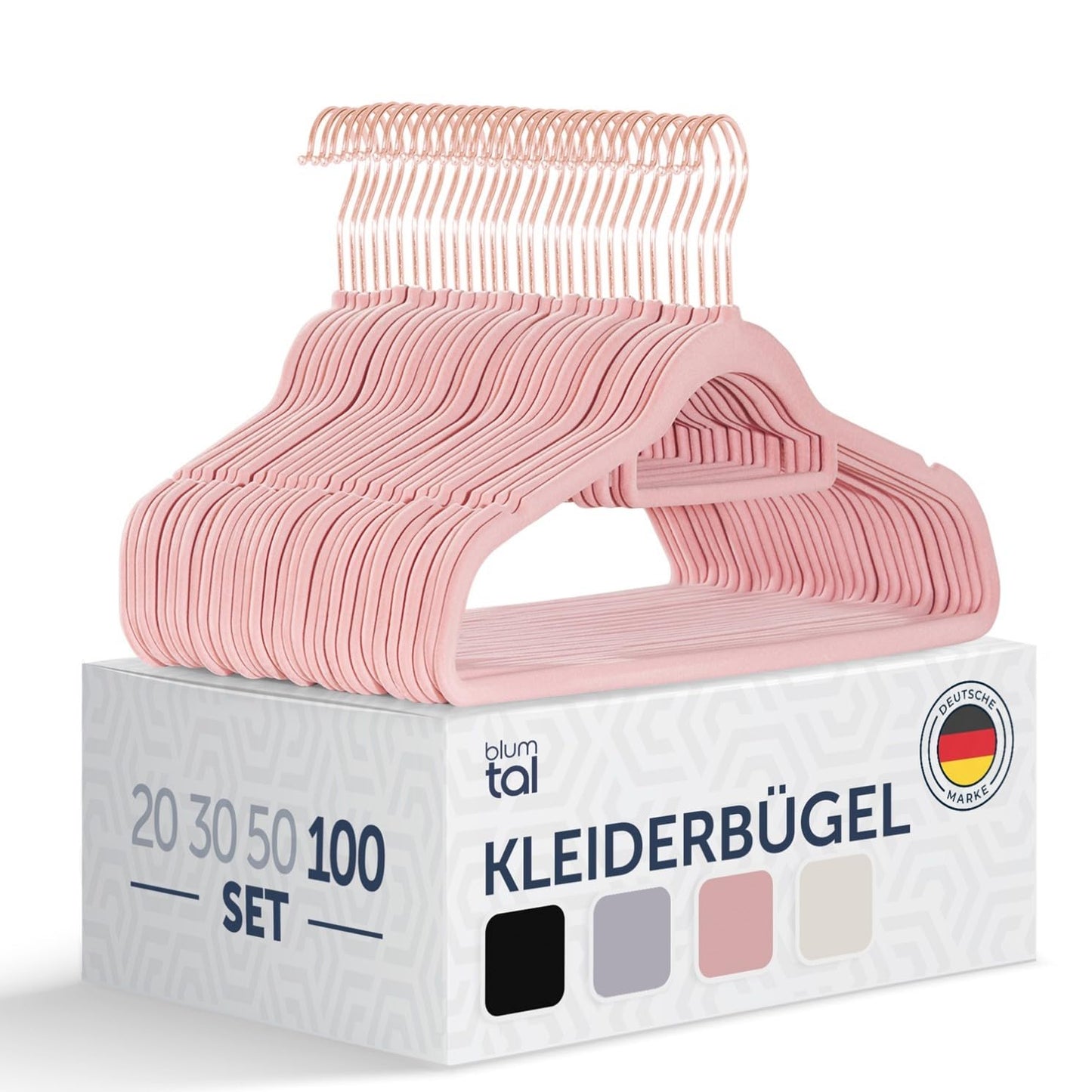 100er-Set Samt-Kleiderbügel, 100 Stück ohne Clips Rosegold / Rosa
