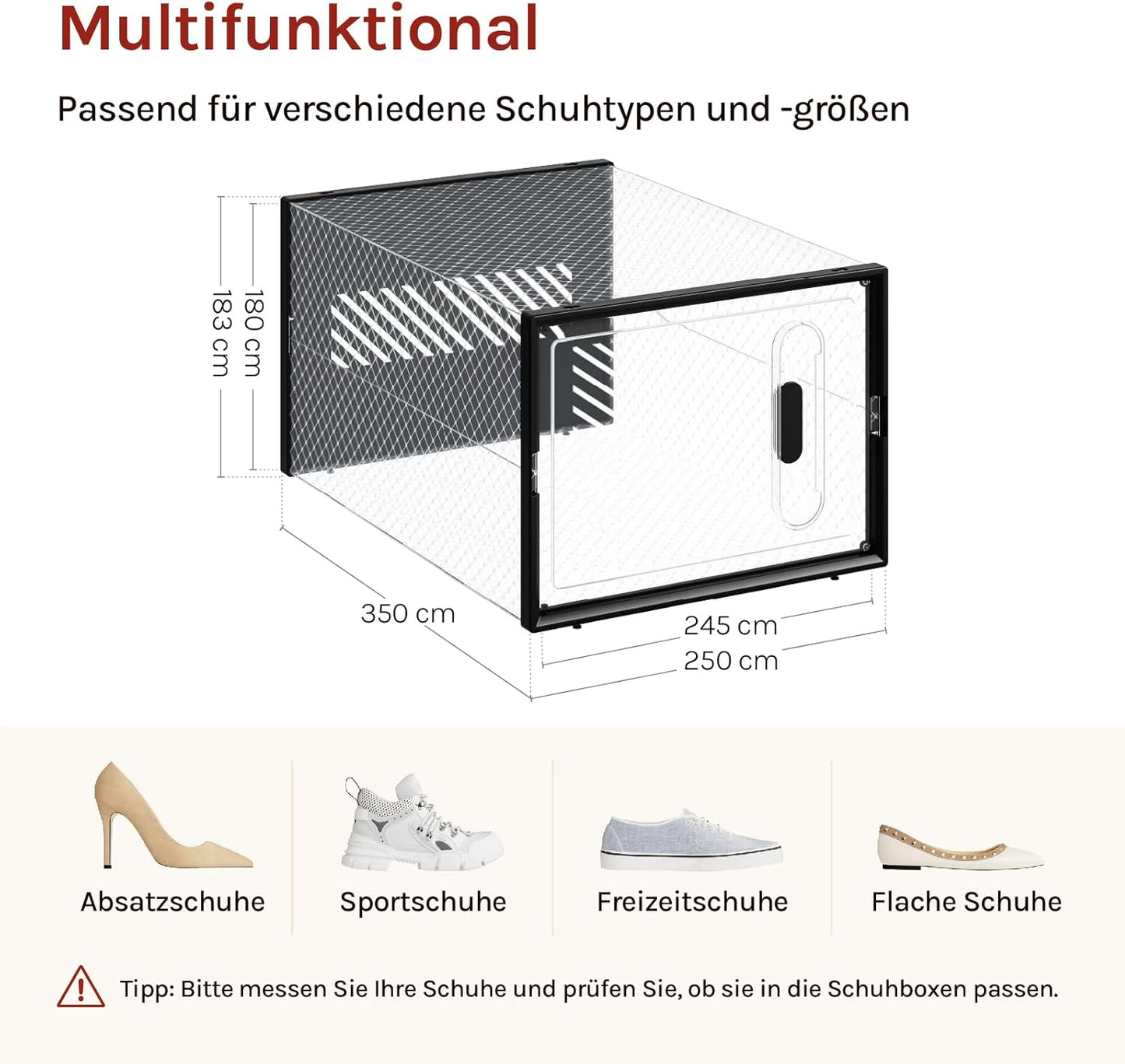 Stapelbare Schuhaufbewahrungsboxen-Set (8 Stück), Transparent+schwarz 8er 35x19x25 cm