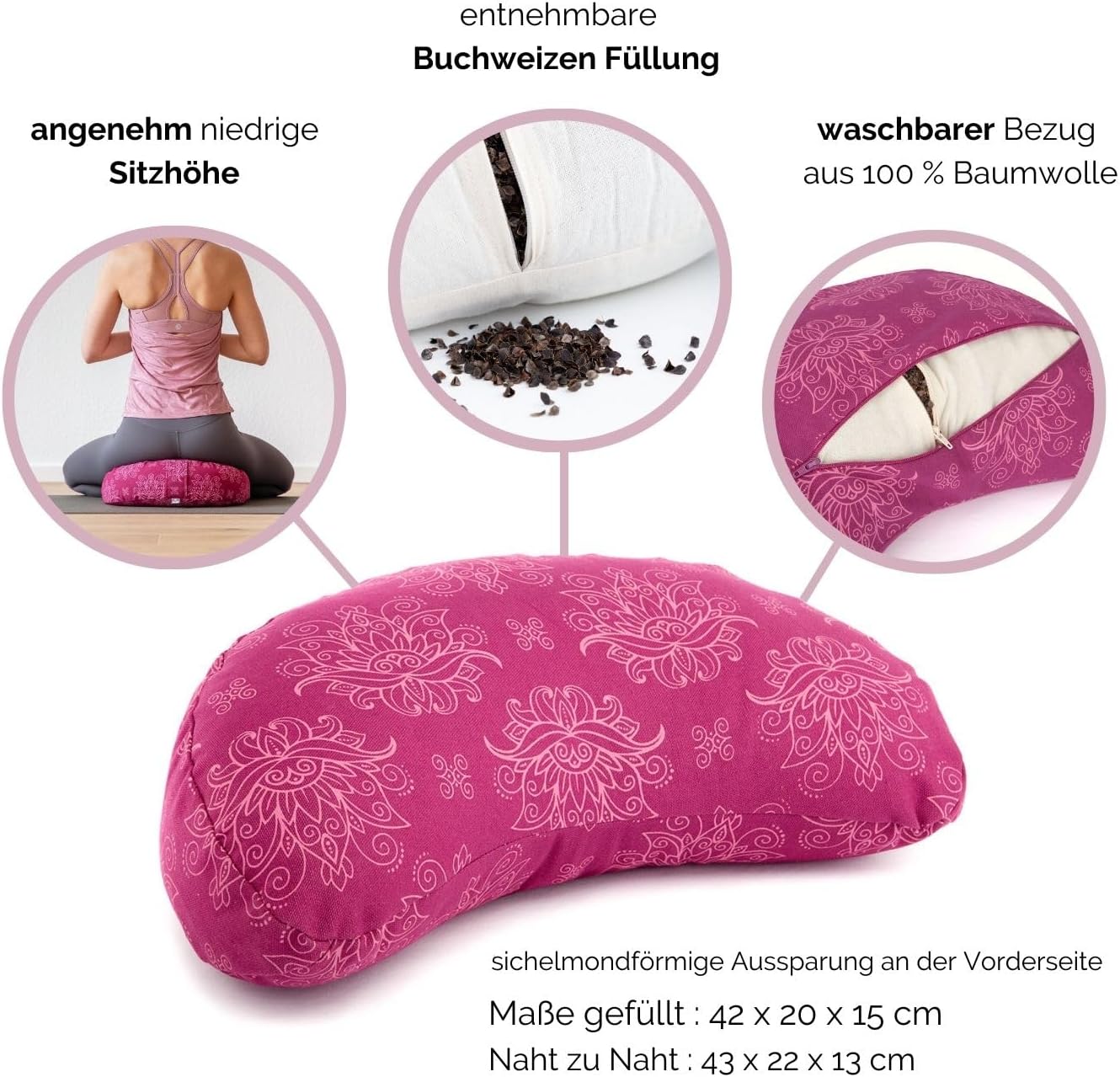 Halbmond-Yogakissen mit Buchweizenfüllung, dunkel-blau / MANDALA