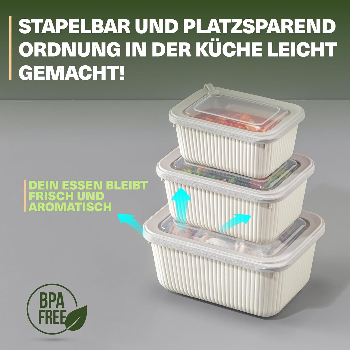 6er-Set Frischhaltedosen mit Ventildeckel, Beige 6er Set Rechteckig