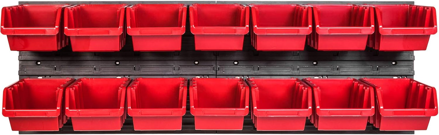 Werkstattwandregal mit 14 Boxen, Rot 16.0 x 23.0 x 12.0 cm