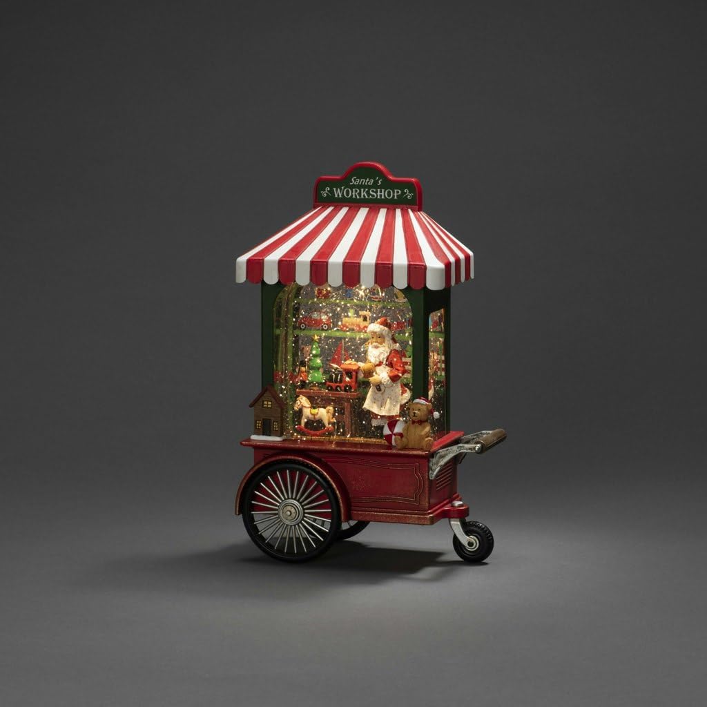 Santa in der Werkstatt - LED Wasserlaterne mit Timer & USB (batteriebetrieben)
