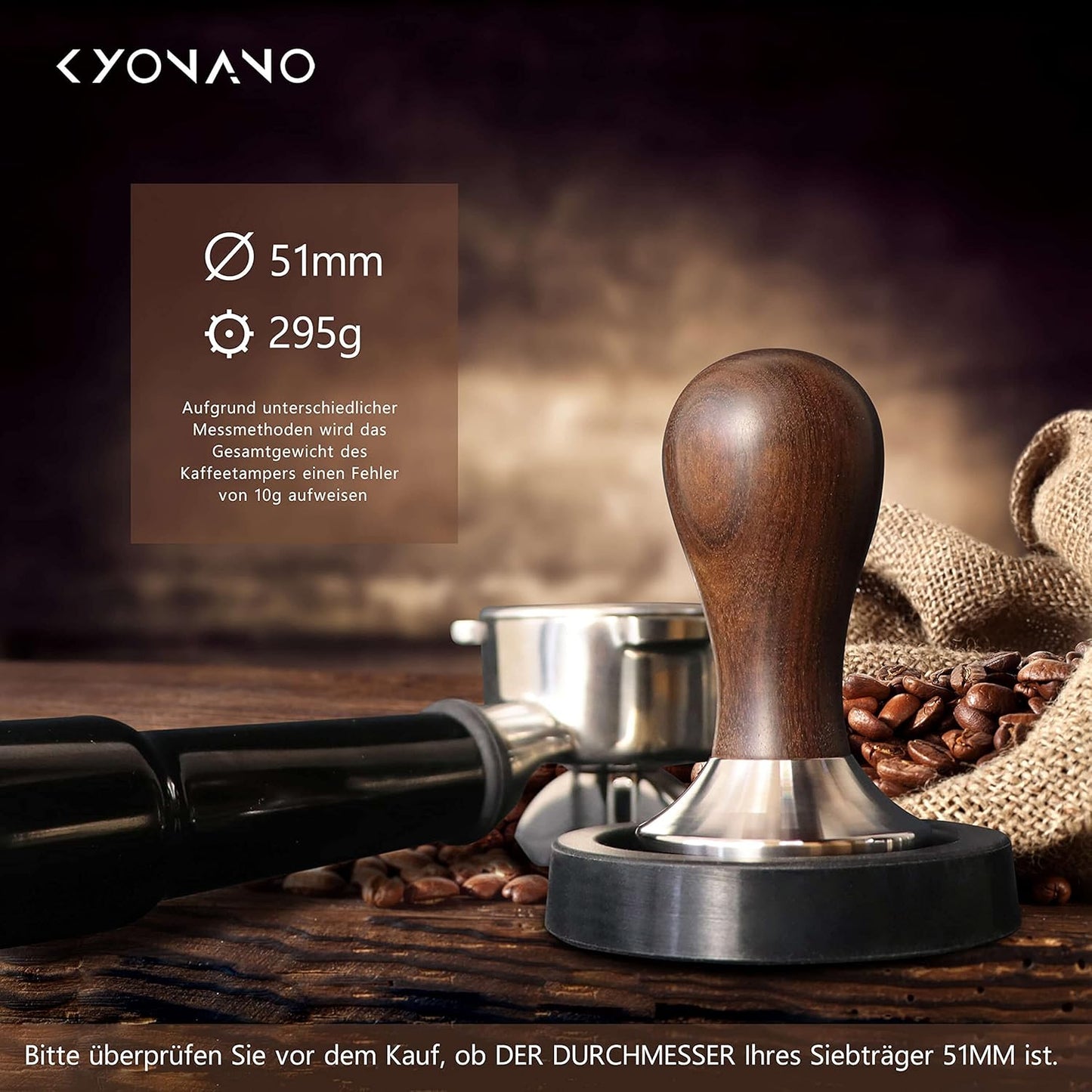 3-teiliges Barista Set mit Tamper, Matte und Milchkännchen, 51mm Chacate Pretoholz
