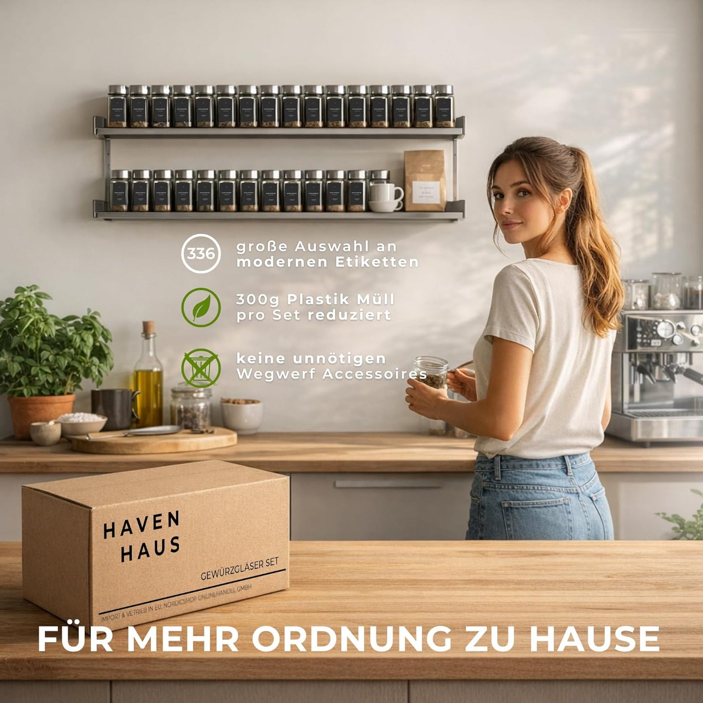 24-teiliges Gewürzgläser-Set mit Etiketten, Edelstahl Schwarz