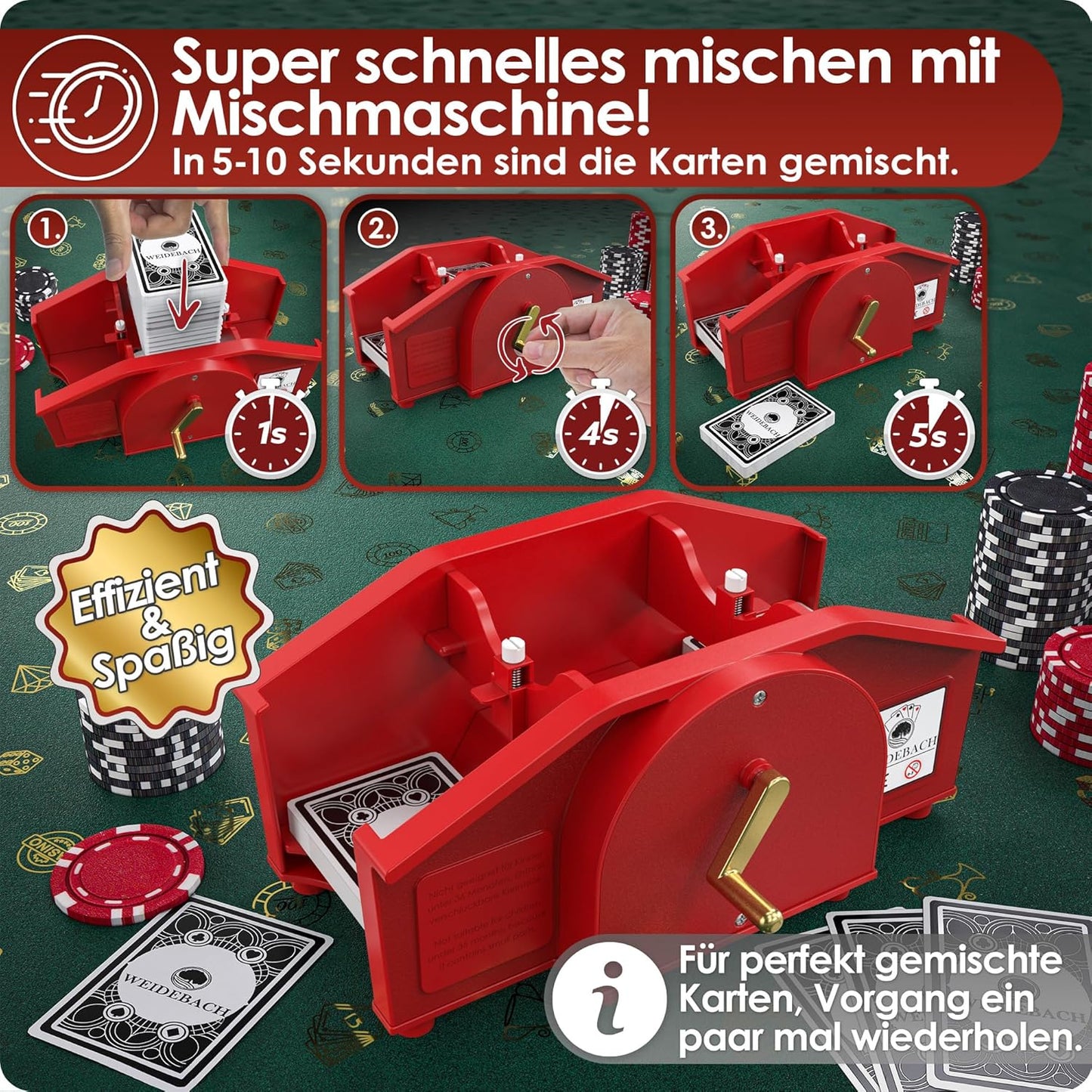 Kartenmischmaschine mit Kurbel & Kartenset, Rot