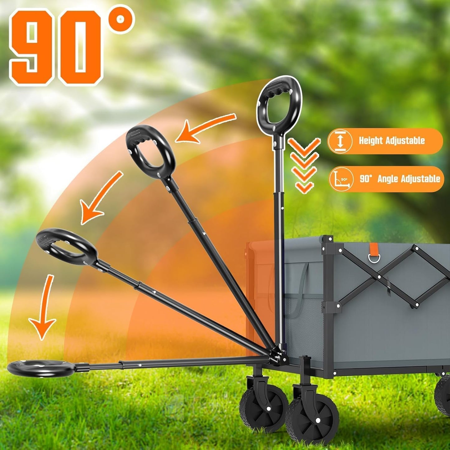 Faltbarer Bollerwagen mit 4 Rollen 100L, Grau 100L
