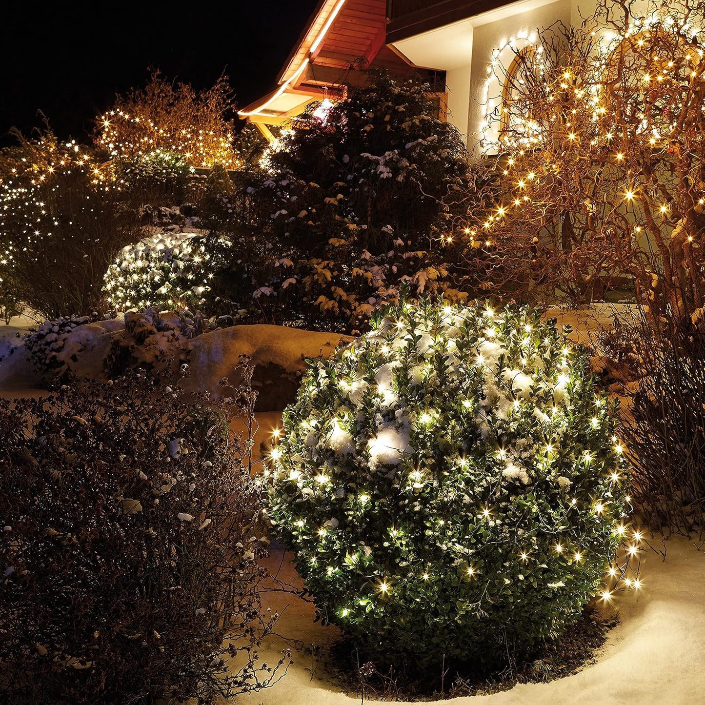 LED Lichternetz, Warmweiss / Kabel Grün ; 3x3 m (208 LEDs)