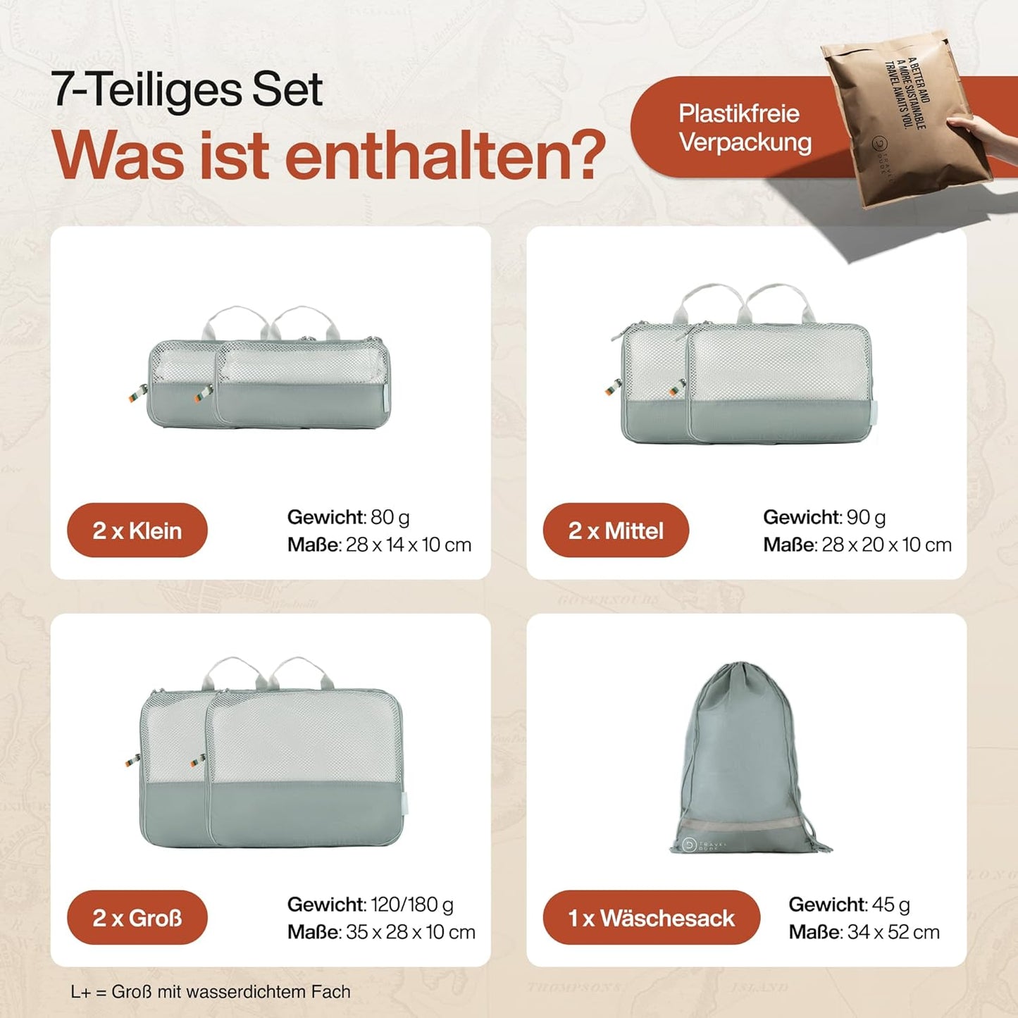 7-teiliges Packwürfel-Set, 7-teiliges Set Stahlblau
