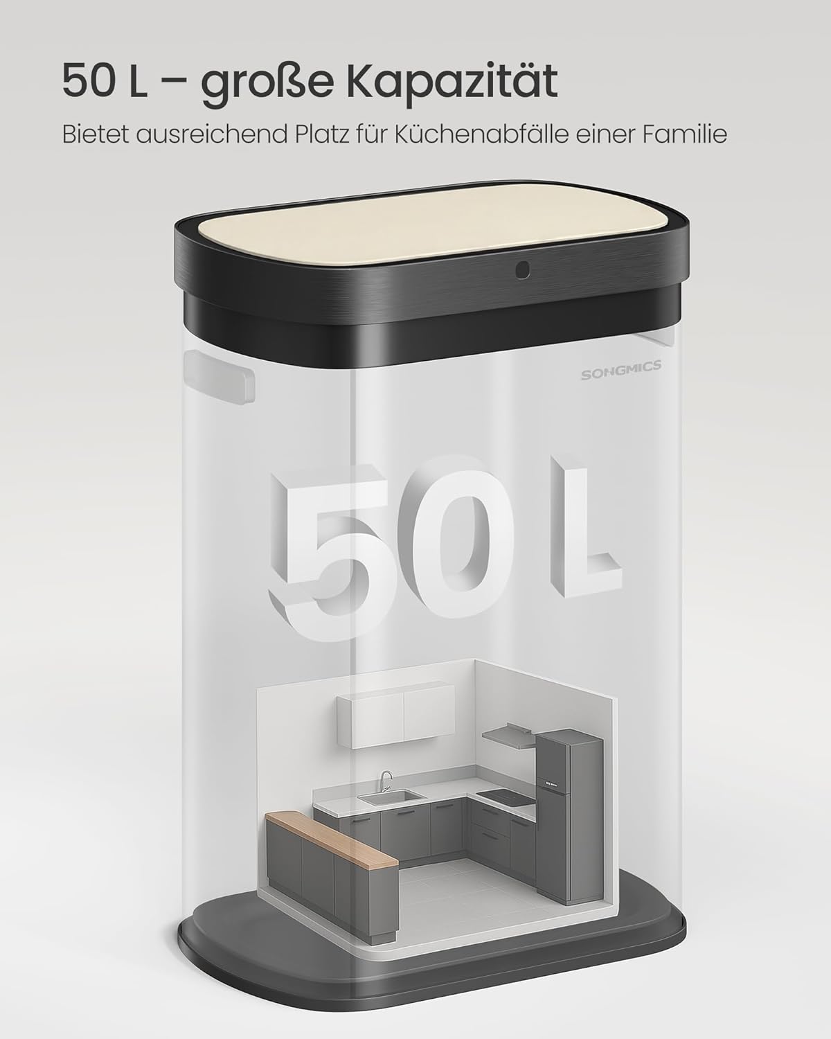 Mülleimer mit Sensor und Softclose-Deckel, LTB640AZ02, cremefarben