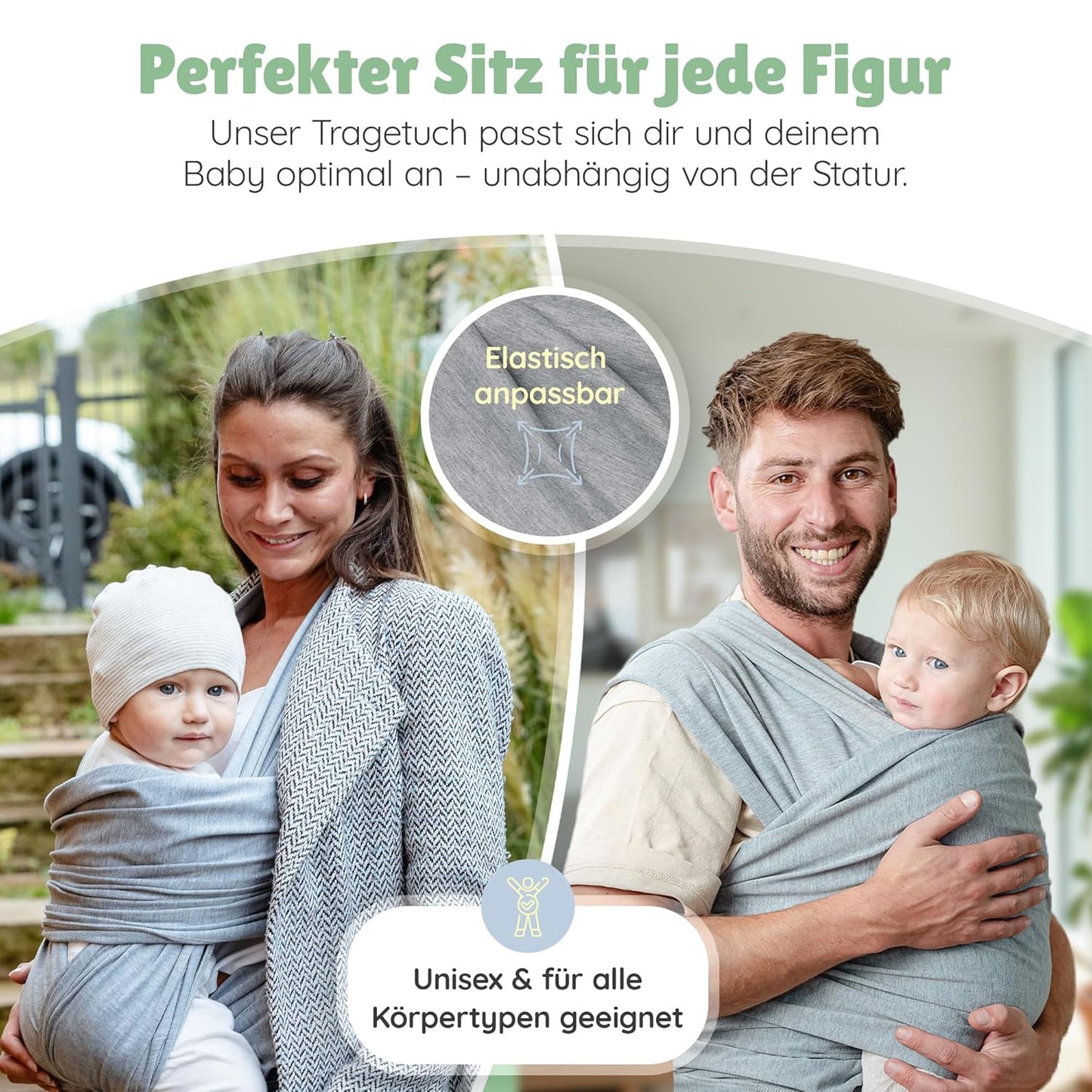 Elastisches Babytragetuch, Grau