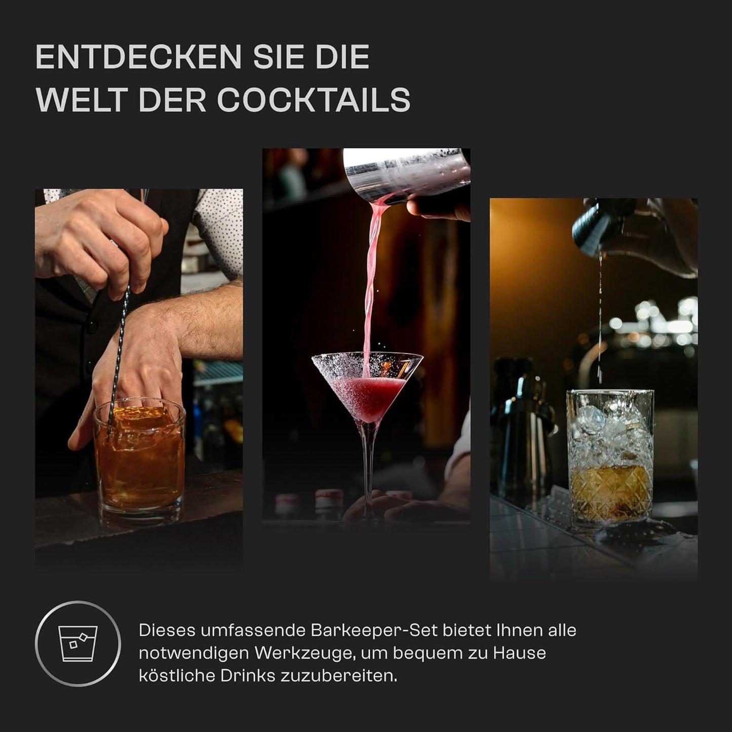 12-teiliges Cocktail Shaker Set mit Bambusständer