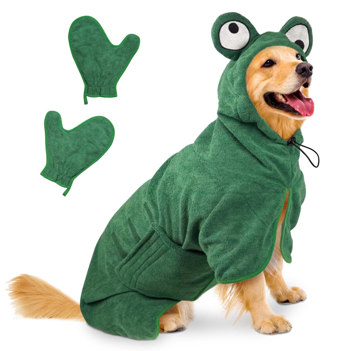 Hundebademantel aus Mikrofaser, schnell trocknend, XL Grüner Frosch