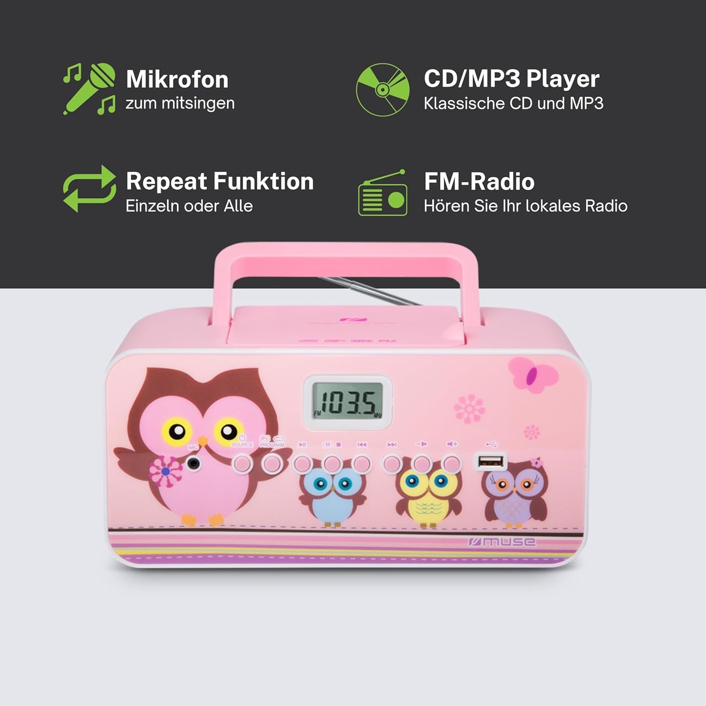 CD-Radio für Kinder mit Mikrofon, Pink M-29 KP