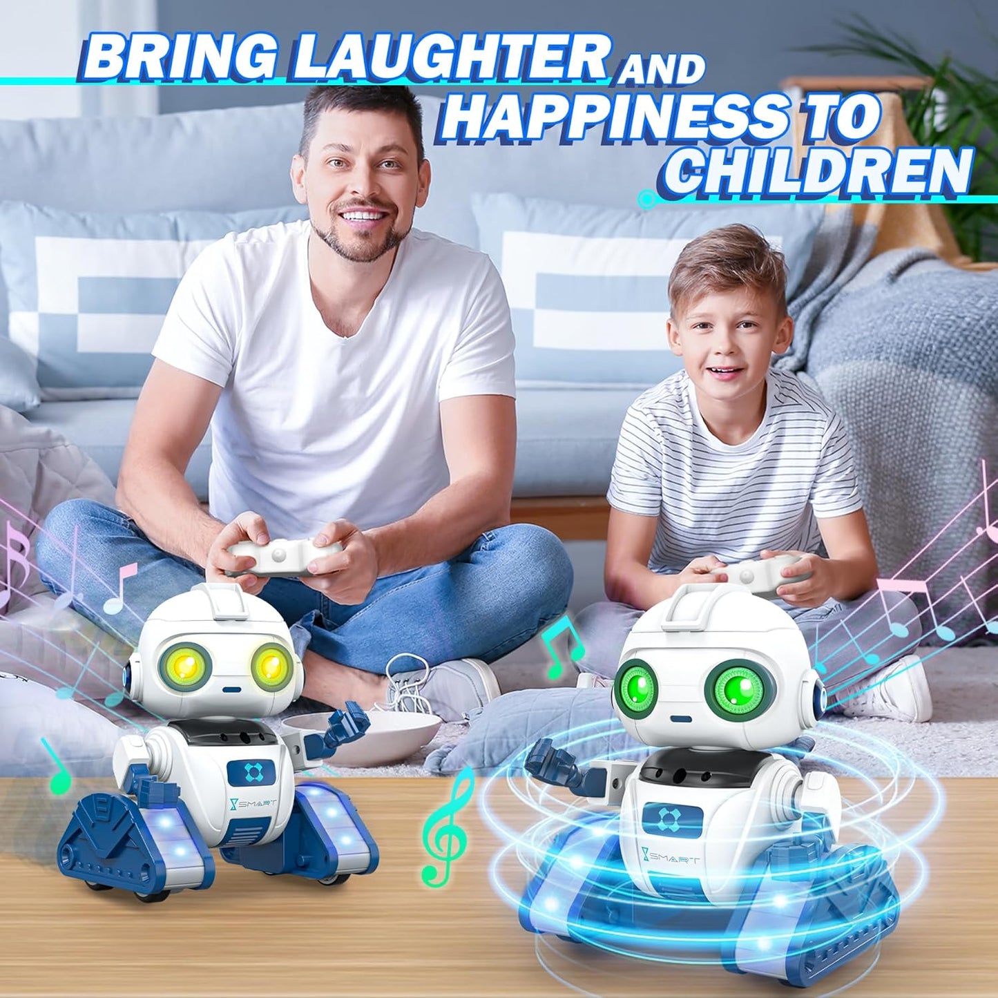 RC-Roboter mit LED-Augen und Musik, Reinweiss