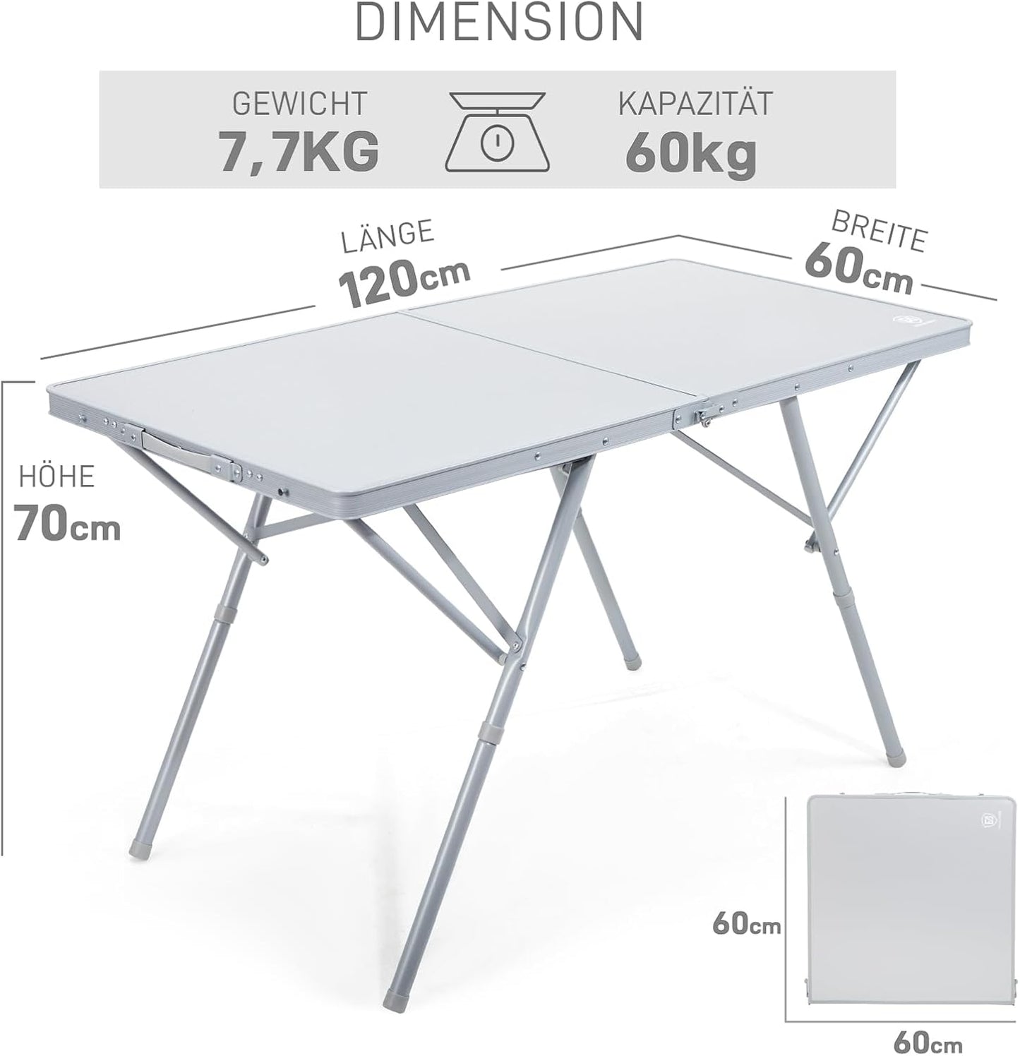 Faltbarer Campingtisch 120x60 cm, Silverl