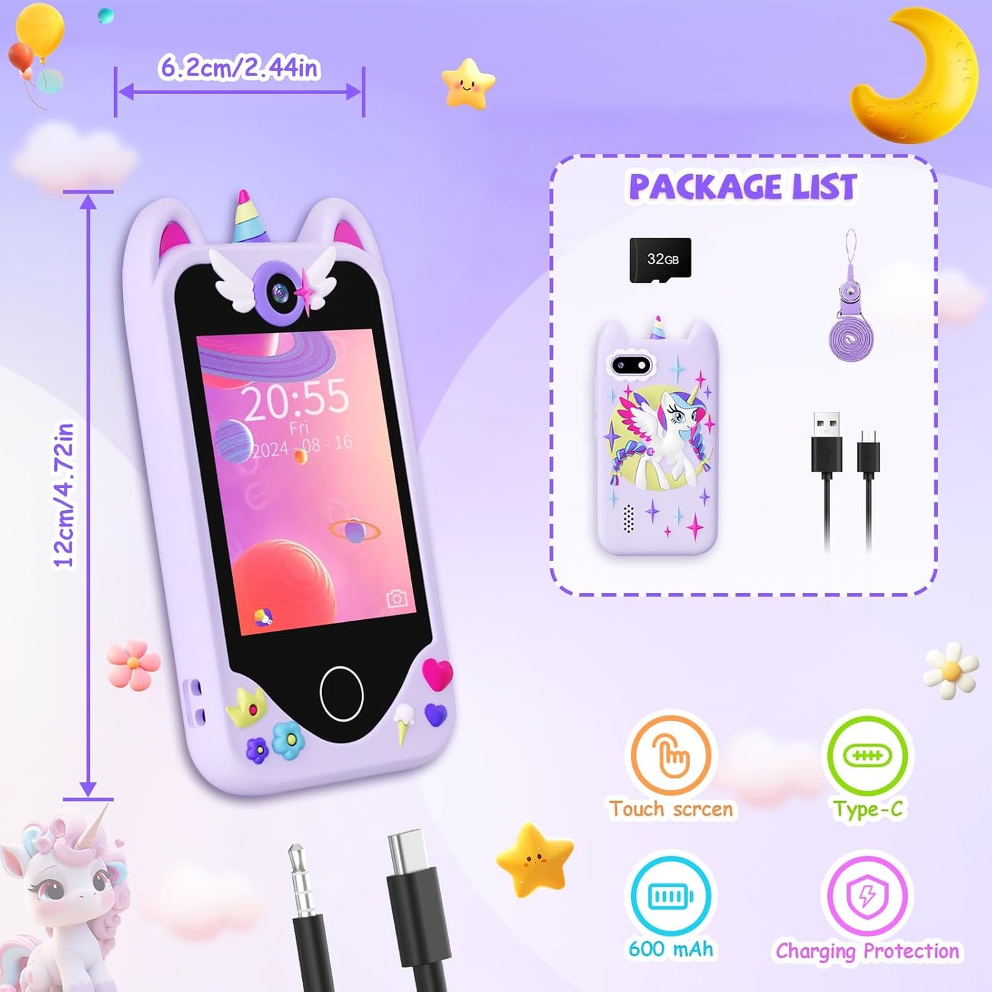 Kinder Smartphone ab 3 Jahren, Lila