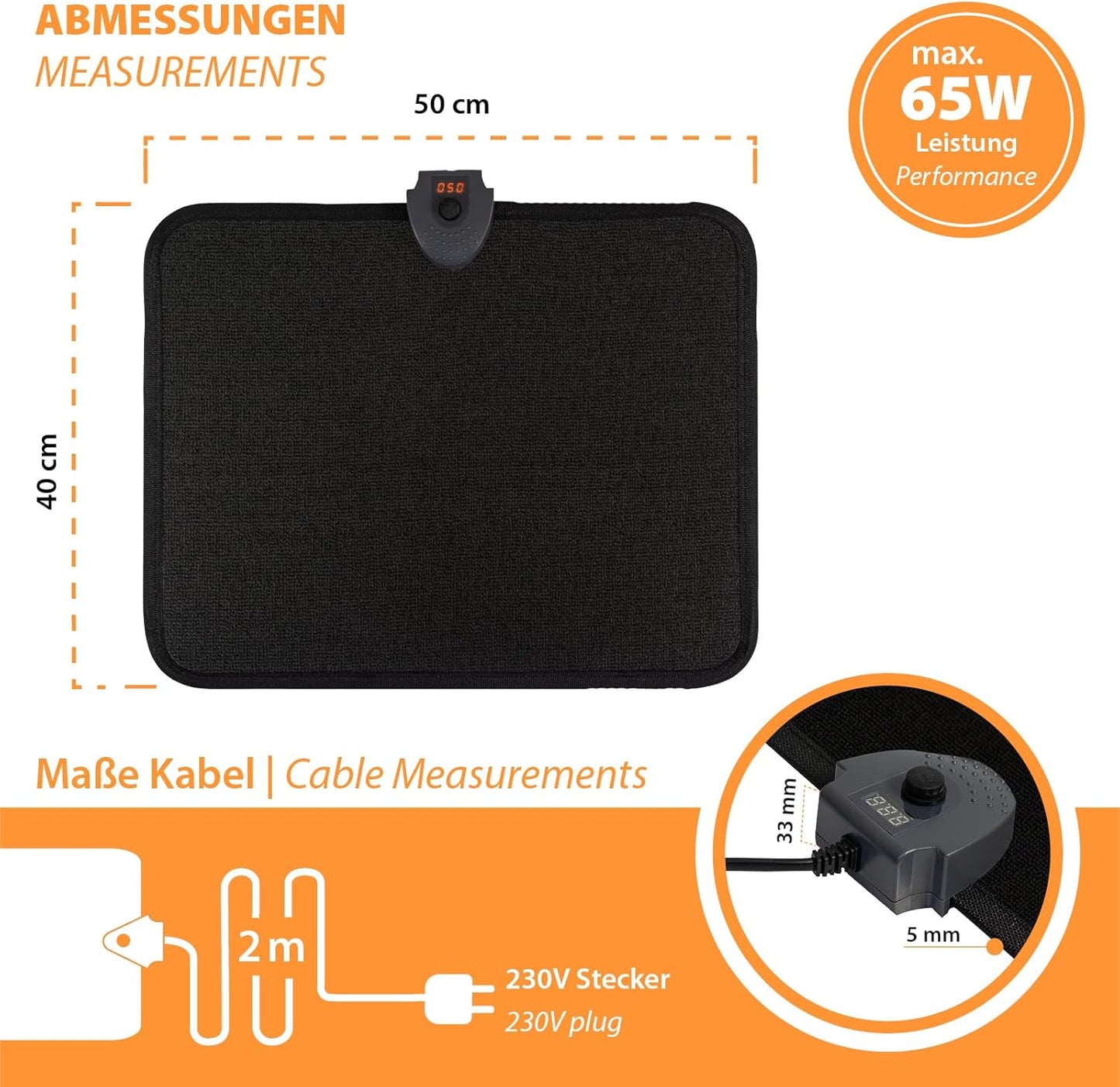 Infrarot-Heizteppich mit Thermostat und Timer, Teppich