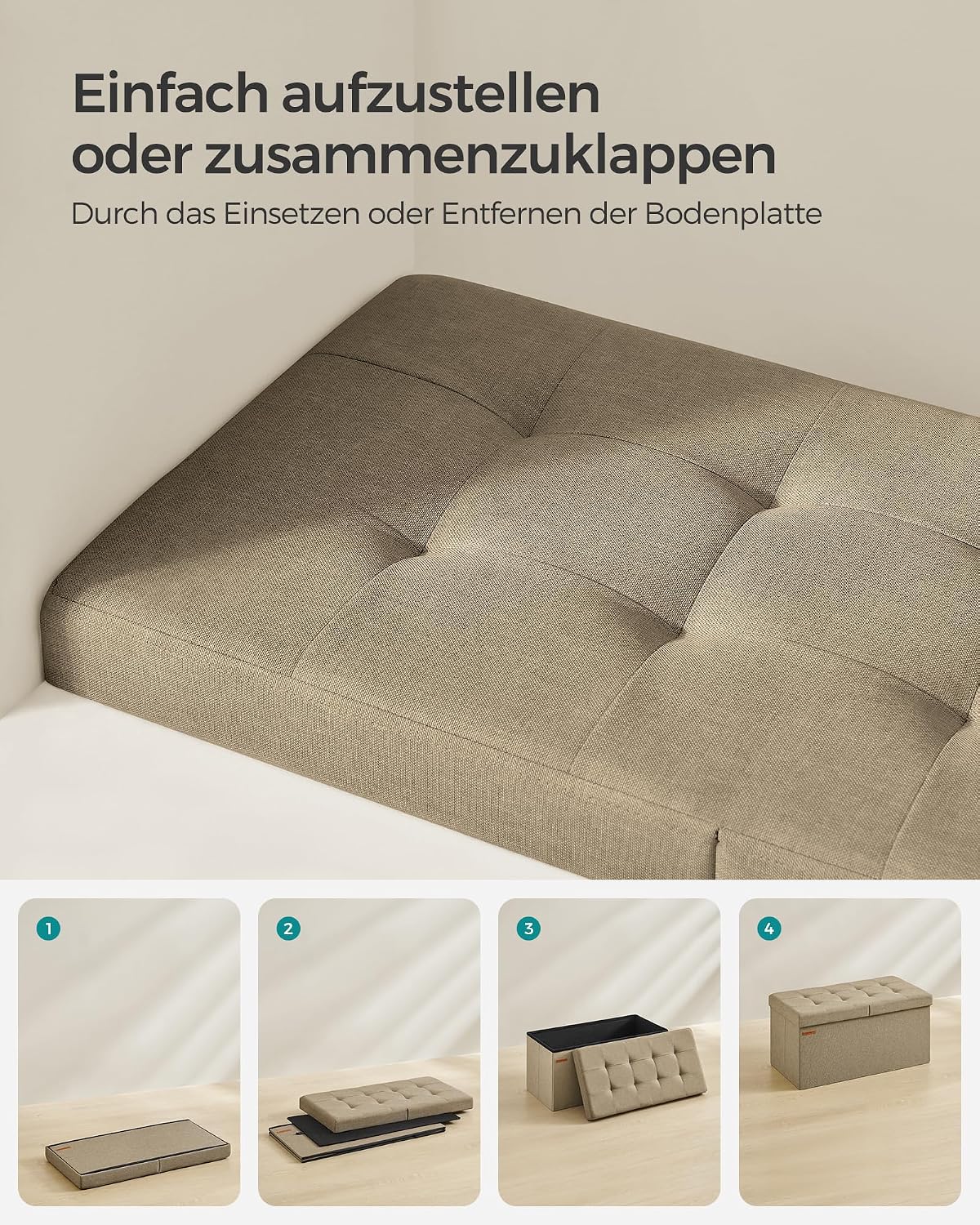 Sitzbank mit Stauraum, 76B cm Kamelbraun