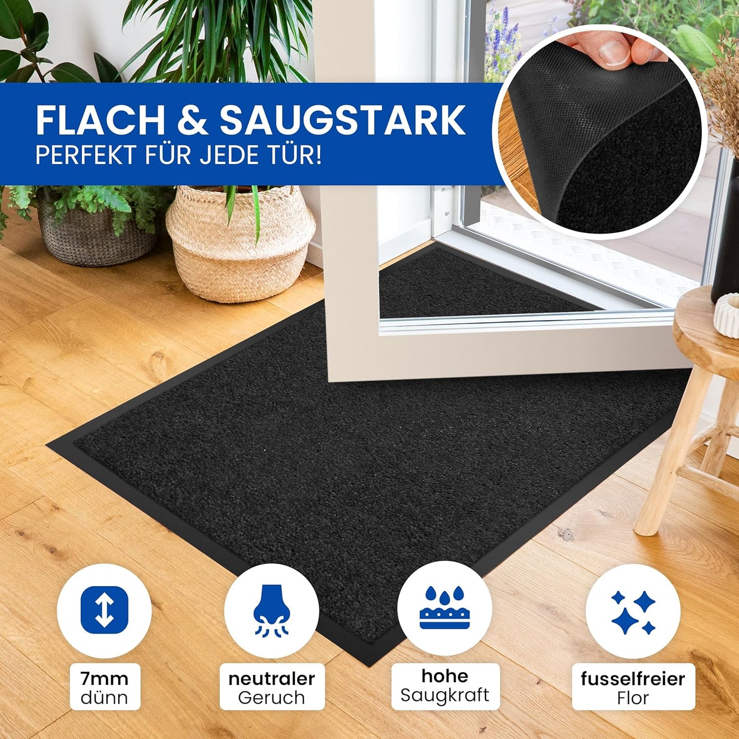 Rutschfeste Schmutzfangmatte, 70x120 cm, 70x120 Schwarz