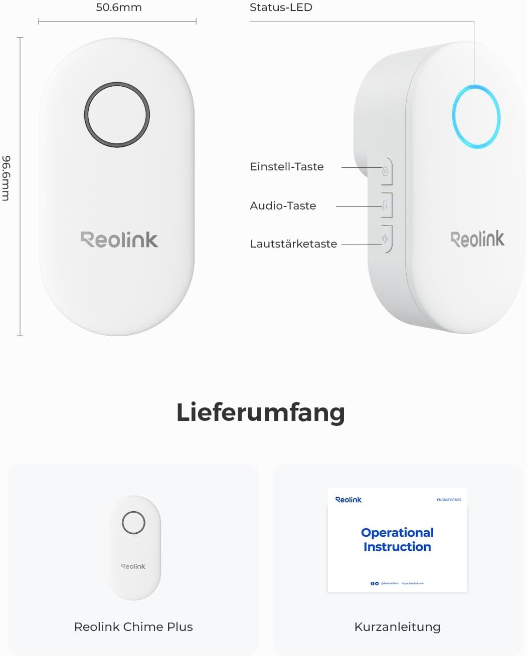 Chime Plus für Video-Türklingel WiFi/PoE mit Hardware V2 od. höherer Version, Weiss