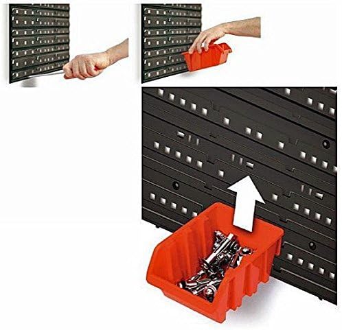 Wandregal mit Stapelboxen und Werkzeugwand, Schwarz +