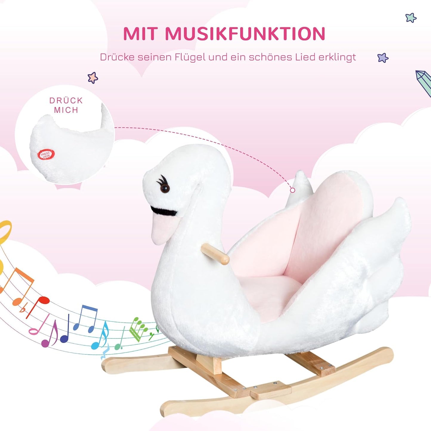 Schaukelpferd Schwan mit Musik