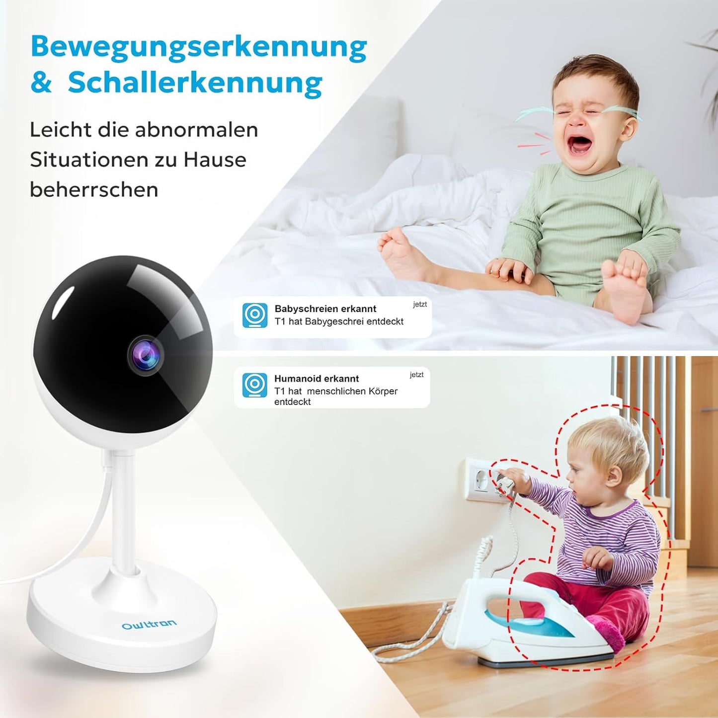 Überwachungskamera-Set mit Bewegungserkennung, 2 stück-2.4GHz Weiss