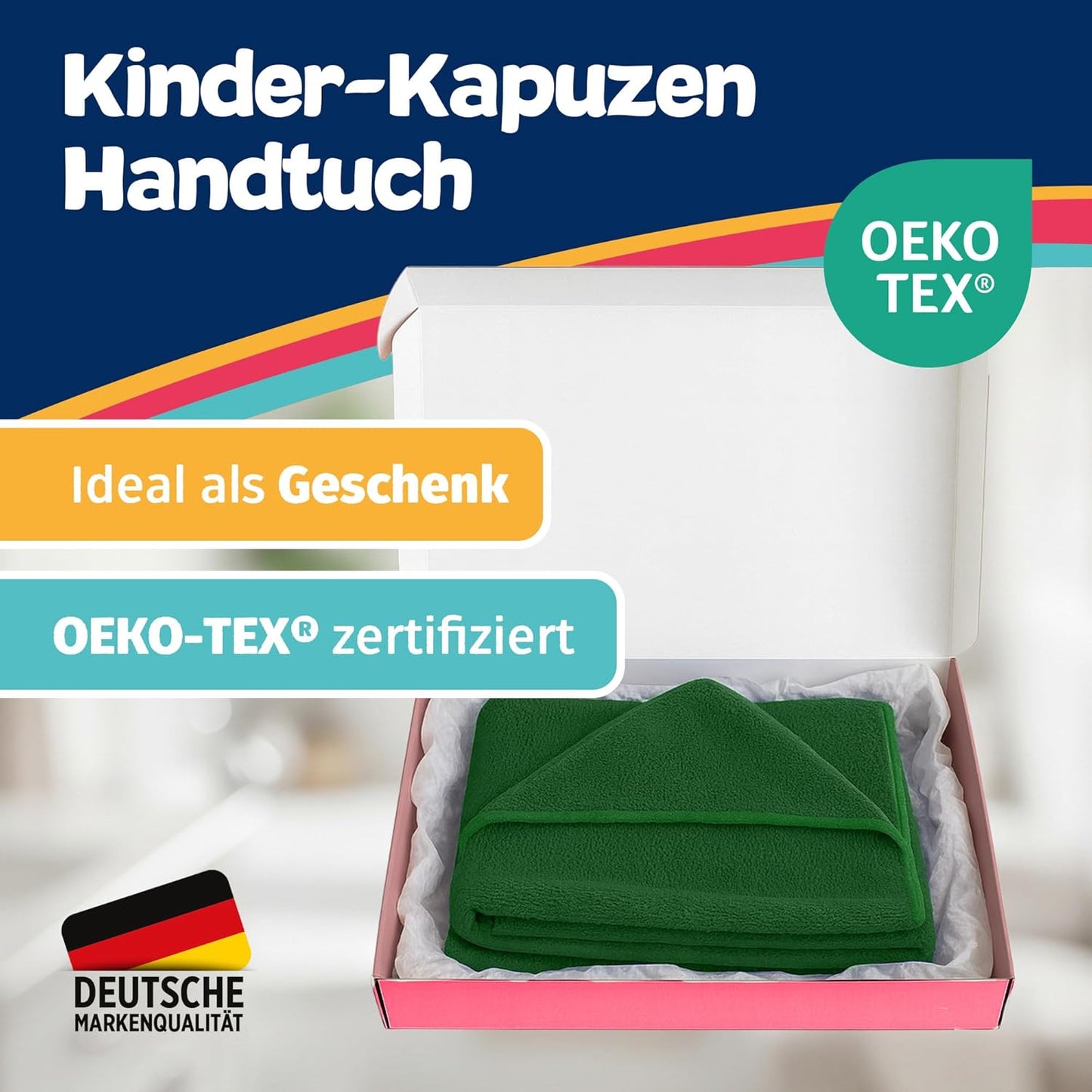 Kapuzenhandtuch für Babys & Kinder (100x100 cm), Grün