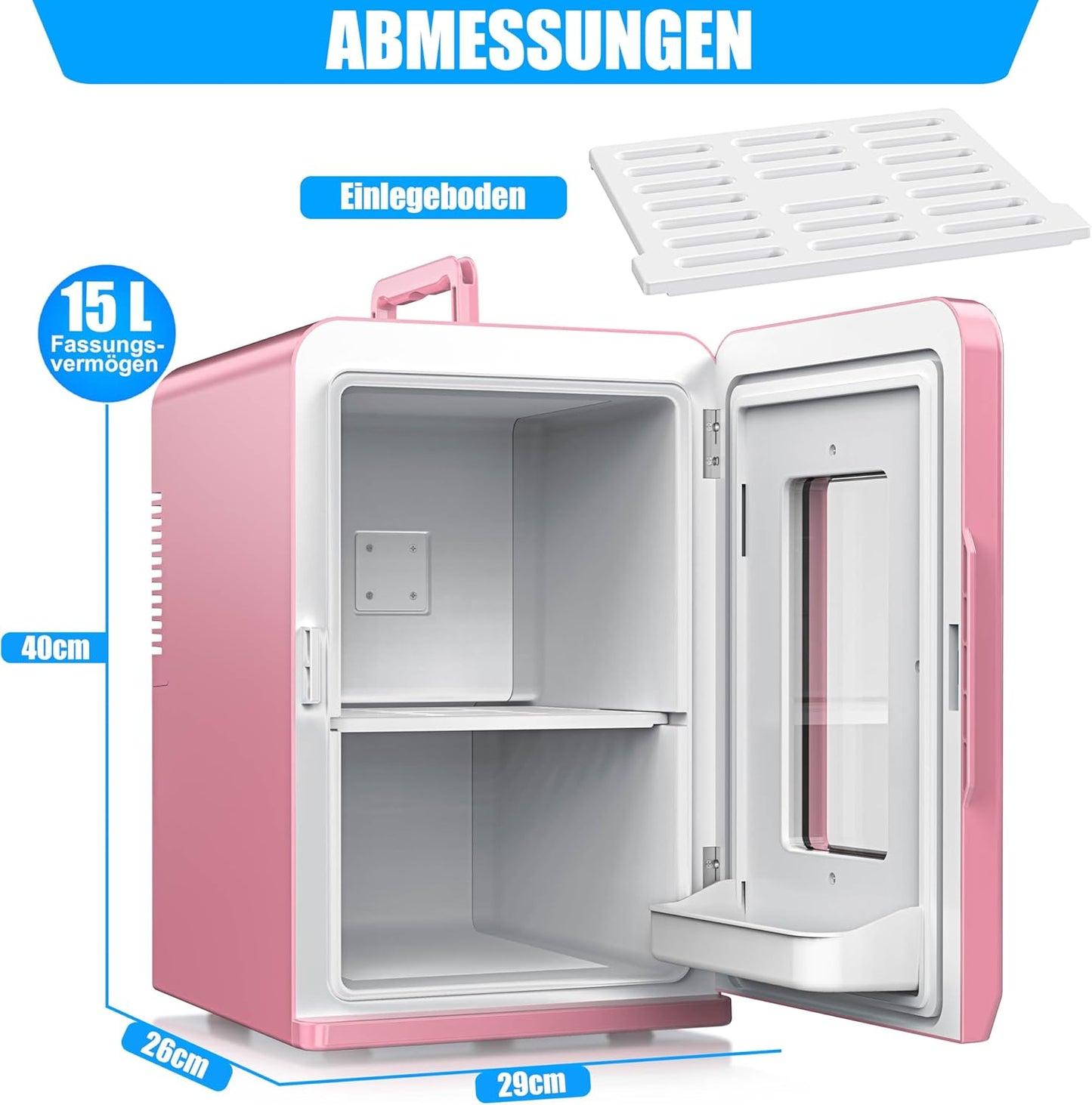2in1 Mini Kühlschrank mit Kühl- und Heizfunktion, 15L Rosa