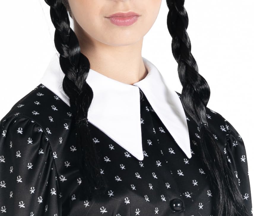 Wednesday Addams Kostüm mit Perücke, 6/8 Jahre (S-140 cm) Dress with wig