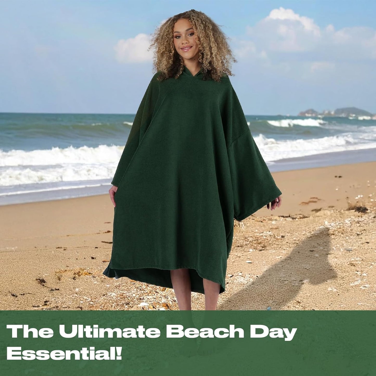 Handtuch-Poncho mit Kapuze, Einheitsgrösse Waldgrün