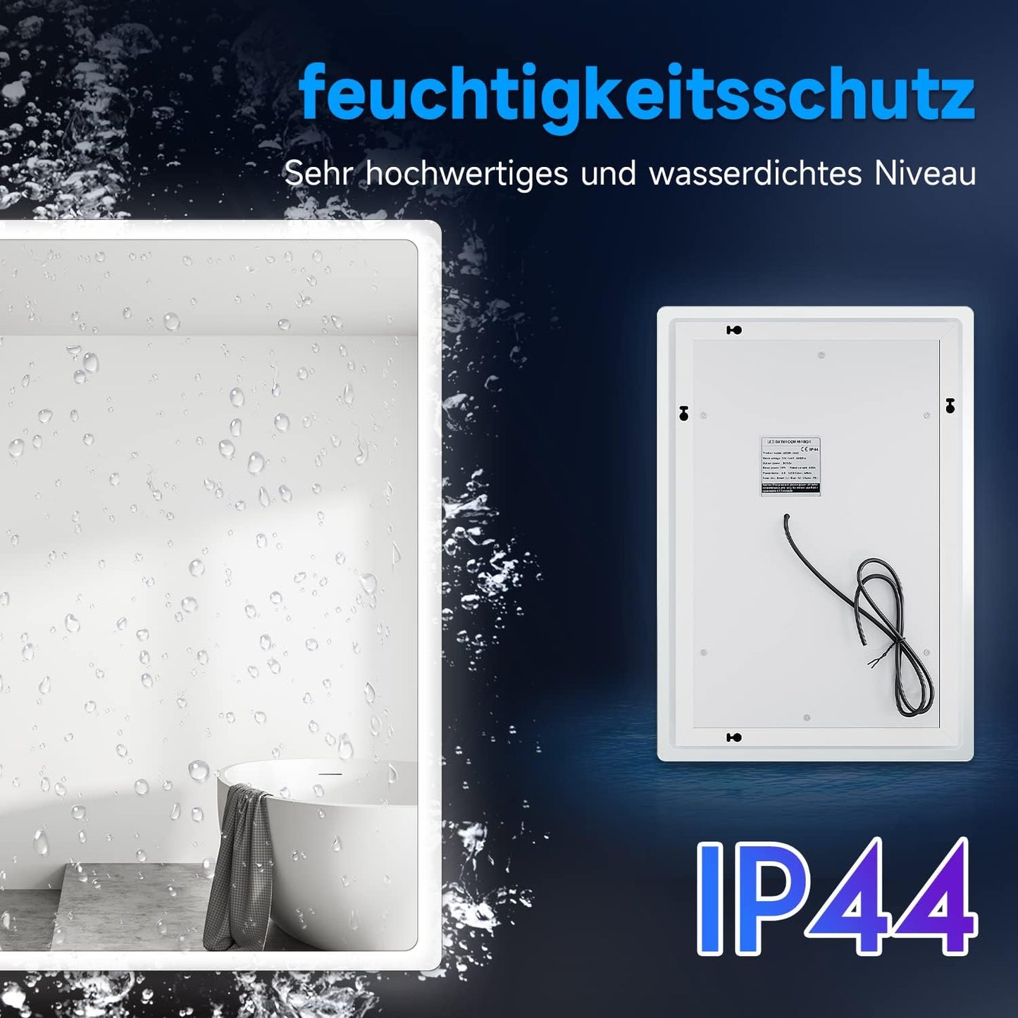 Badspiegel mit LED-Beleuchtung und Touch-Schalter, 70L x 50B cm Weiss-6